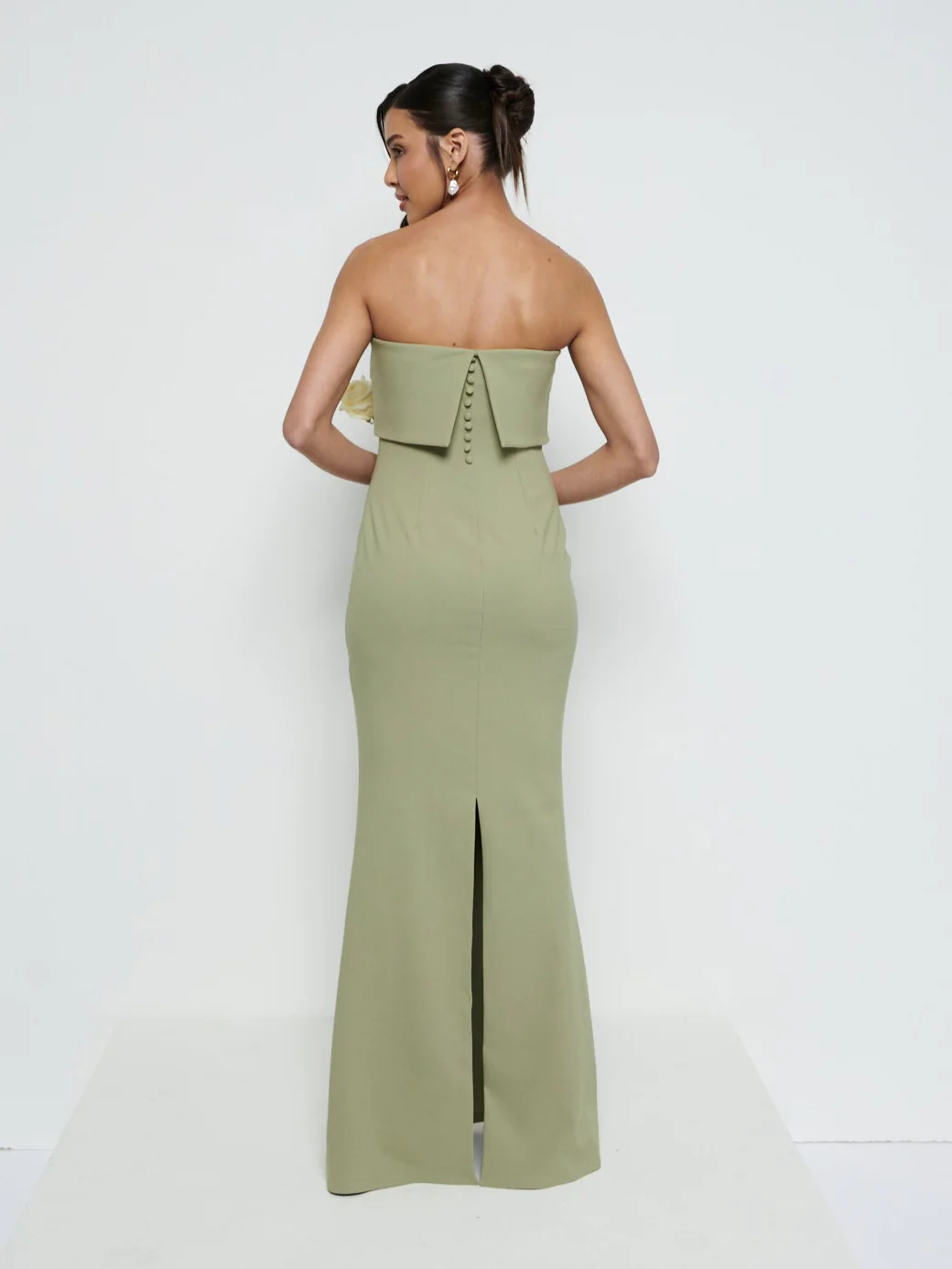 Julia Strapless Crepe Maxi Bridesmaid Dress - Olive - Image 3