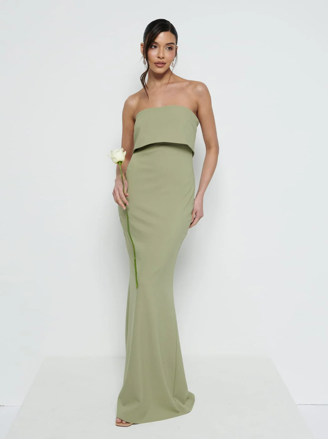 Julia Strapless Crepe Maxi Bridesmaid Dress - Olive - Image 4