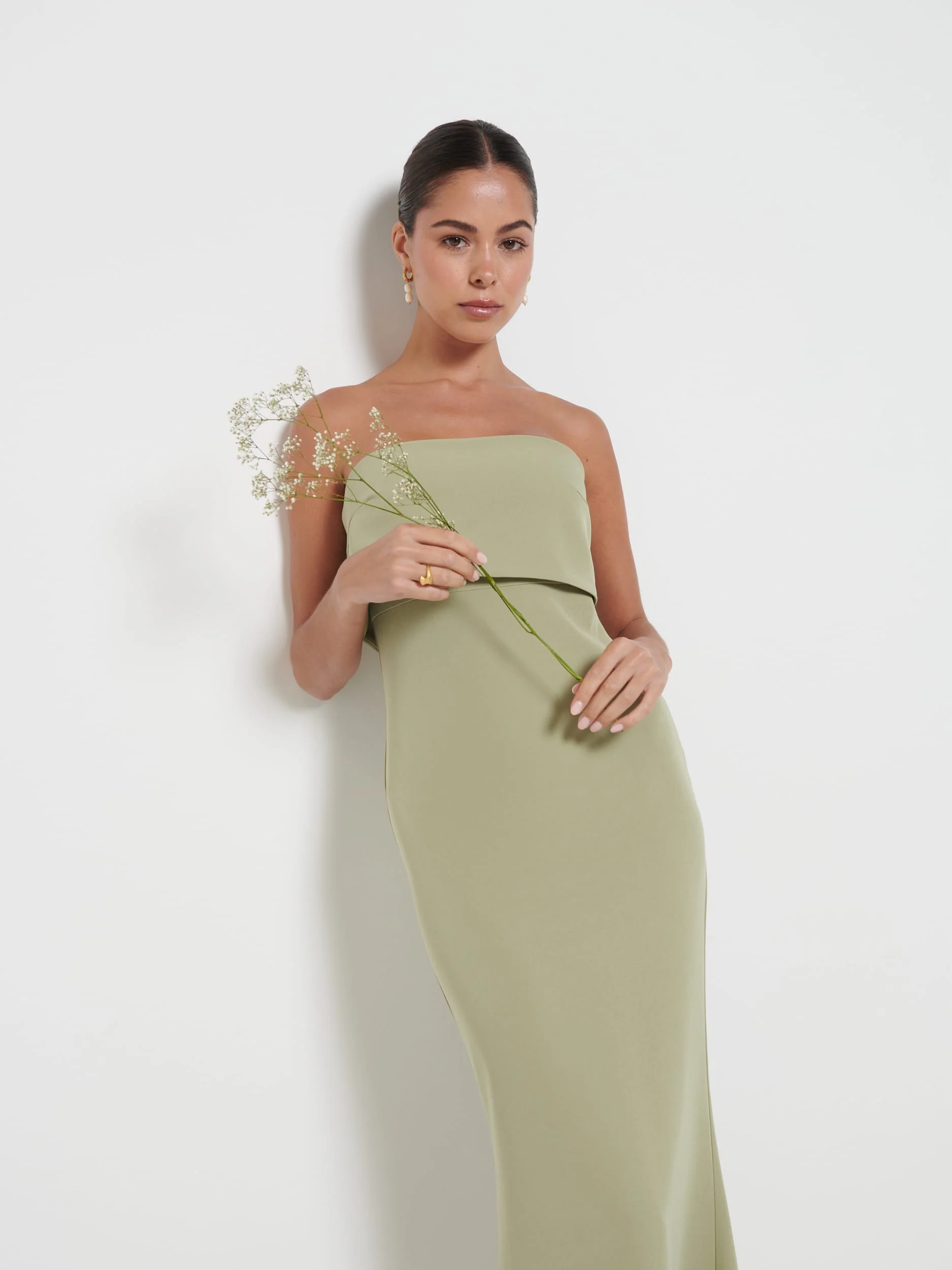 Julia Crepe Maxi Bridesmaid Dress - Olive - Image 2
