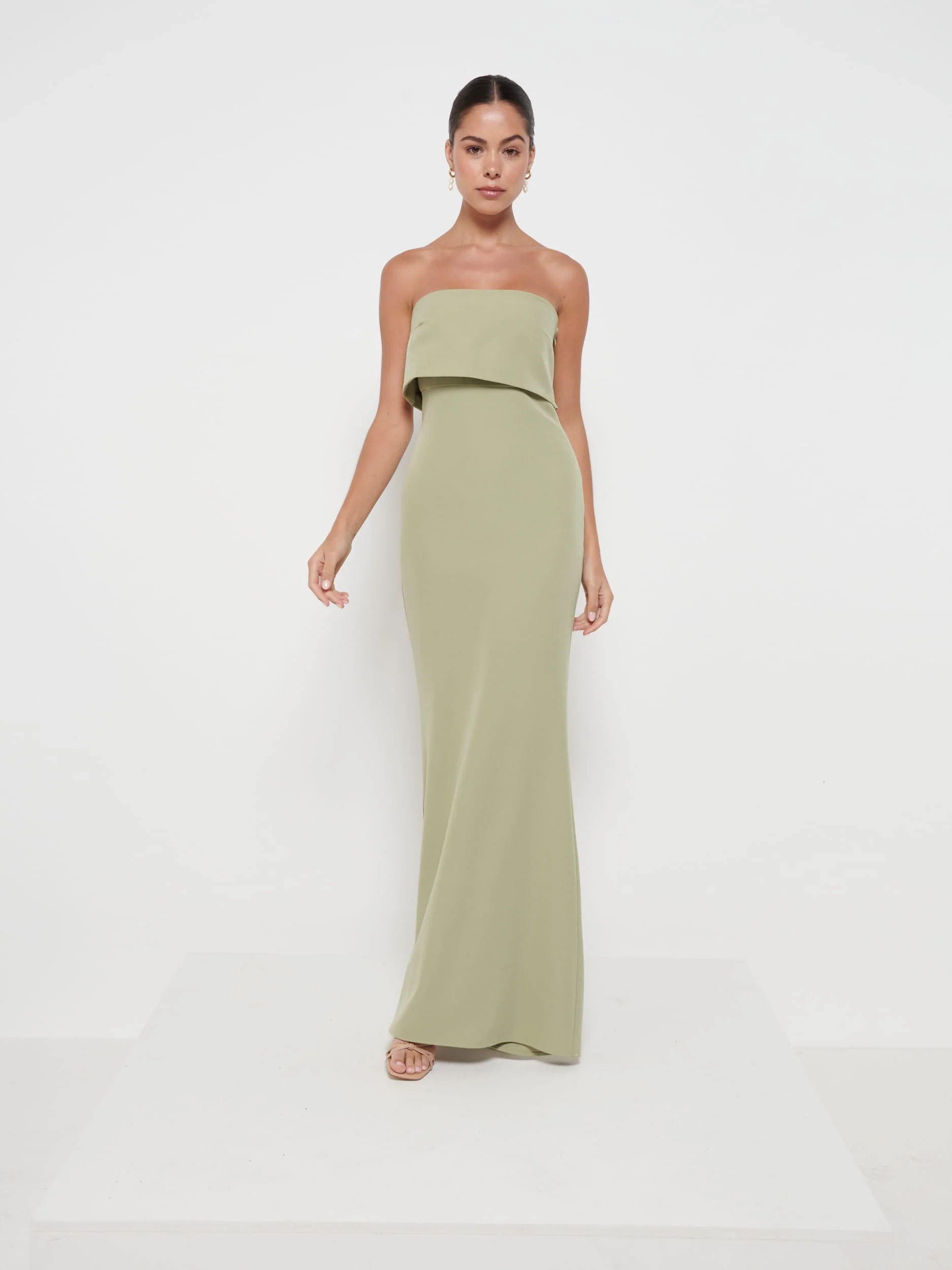 Julia Crepe Maxi Bridesmaid Dress - Olive - Image 4