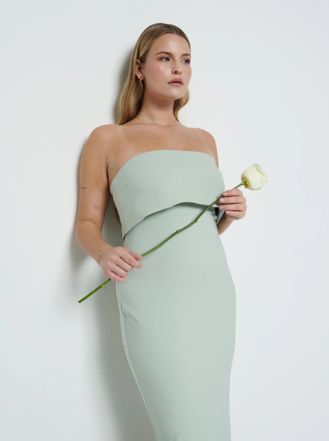 Julia Strapless Crepe Maxi Bridesmaid Dress - Sage - Image 2