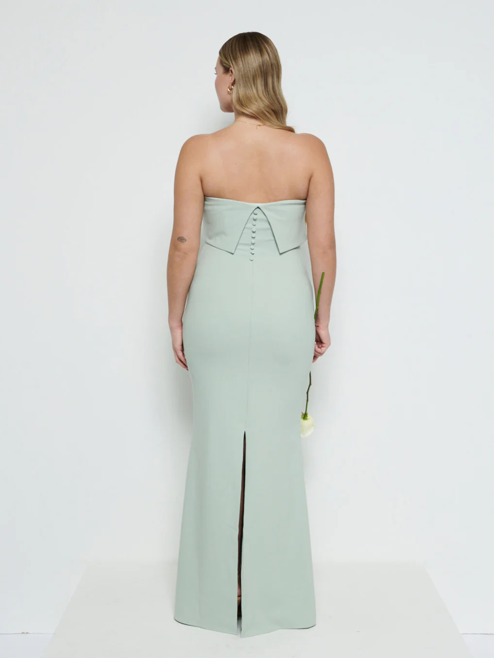Julia Strapless Crepe Maxi Bridesmaid Dress - Sage - Image 3