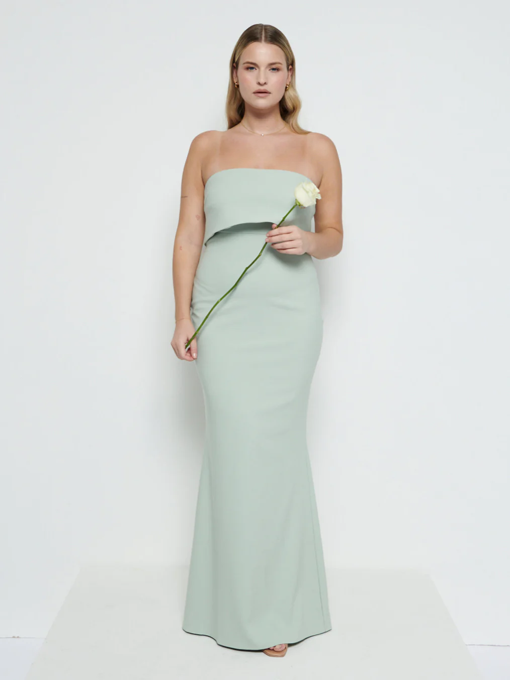 Julia Strapless Crepe Maxi Bridesmaid Dress - Sage - Image 4