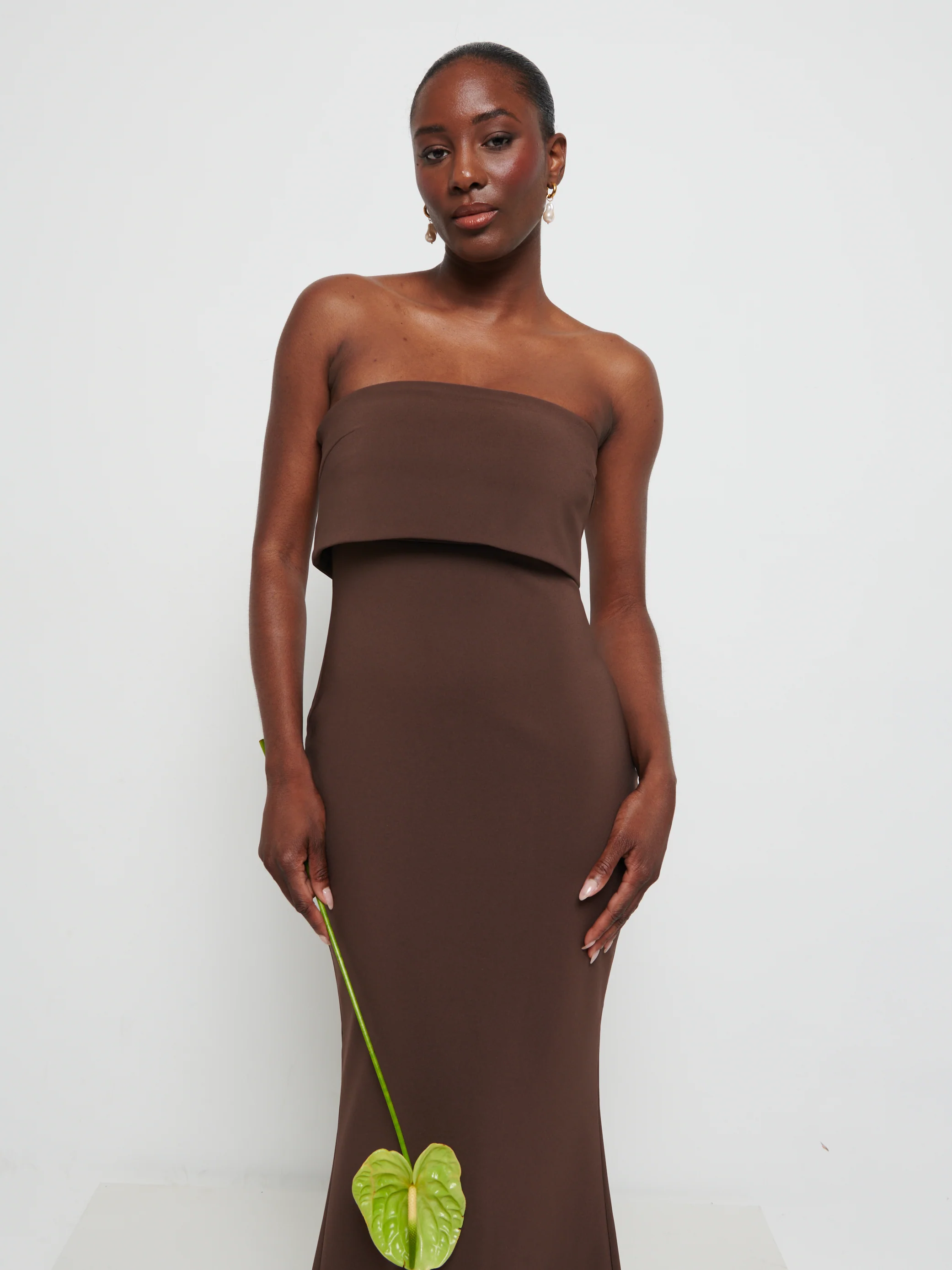 Julia Strapless Crepe Maxi Bridesmaid Dress - Chocolate - Image 2