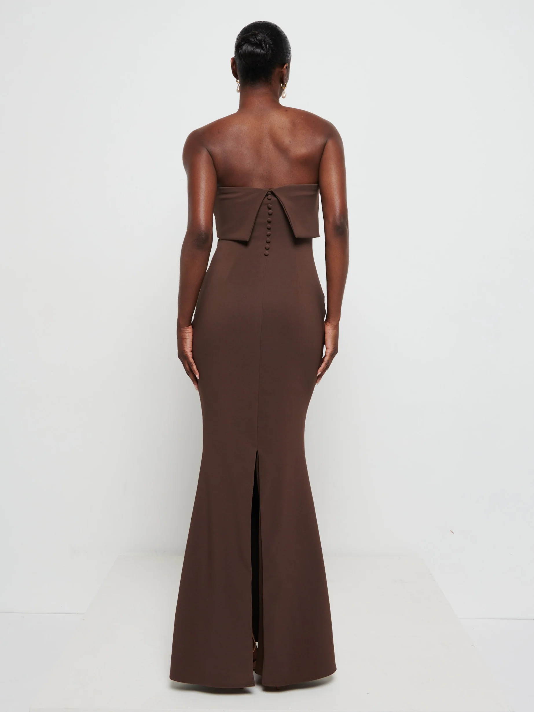Julia Strapless Crepe Maxi Bridesmaid Dress - Chocolate - Image 3