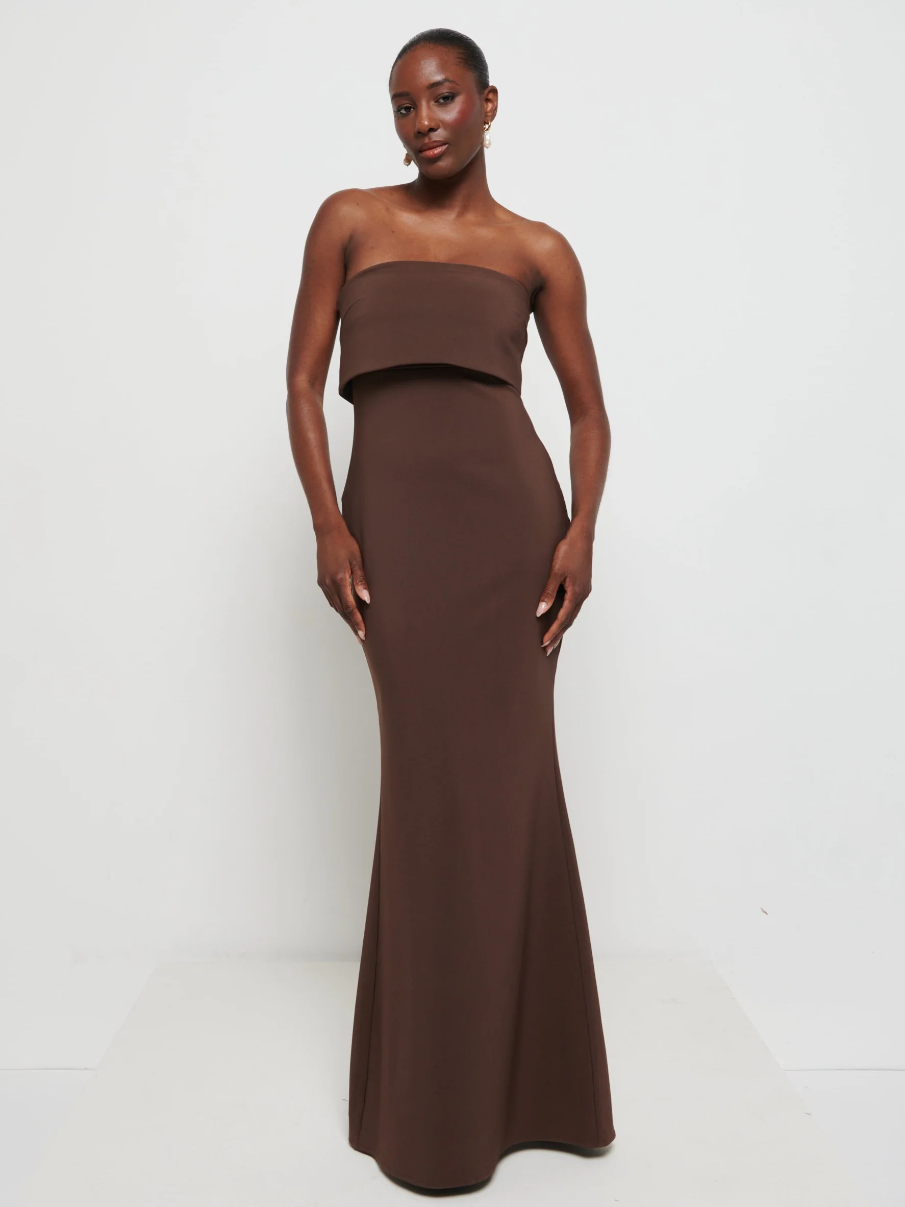 Julia Strapless Crepe Maxi Bridesmaid Dress - Chocolate - Image 4
