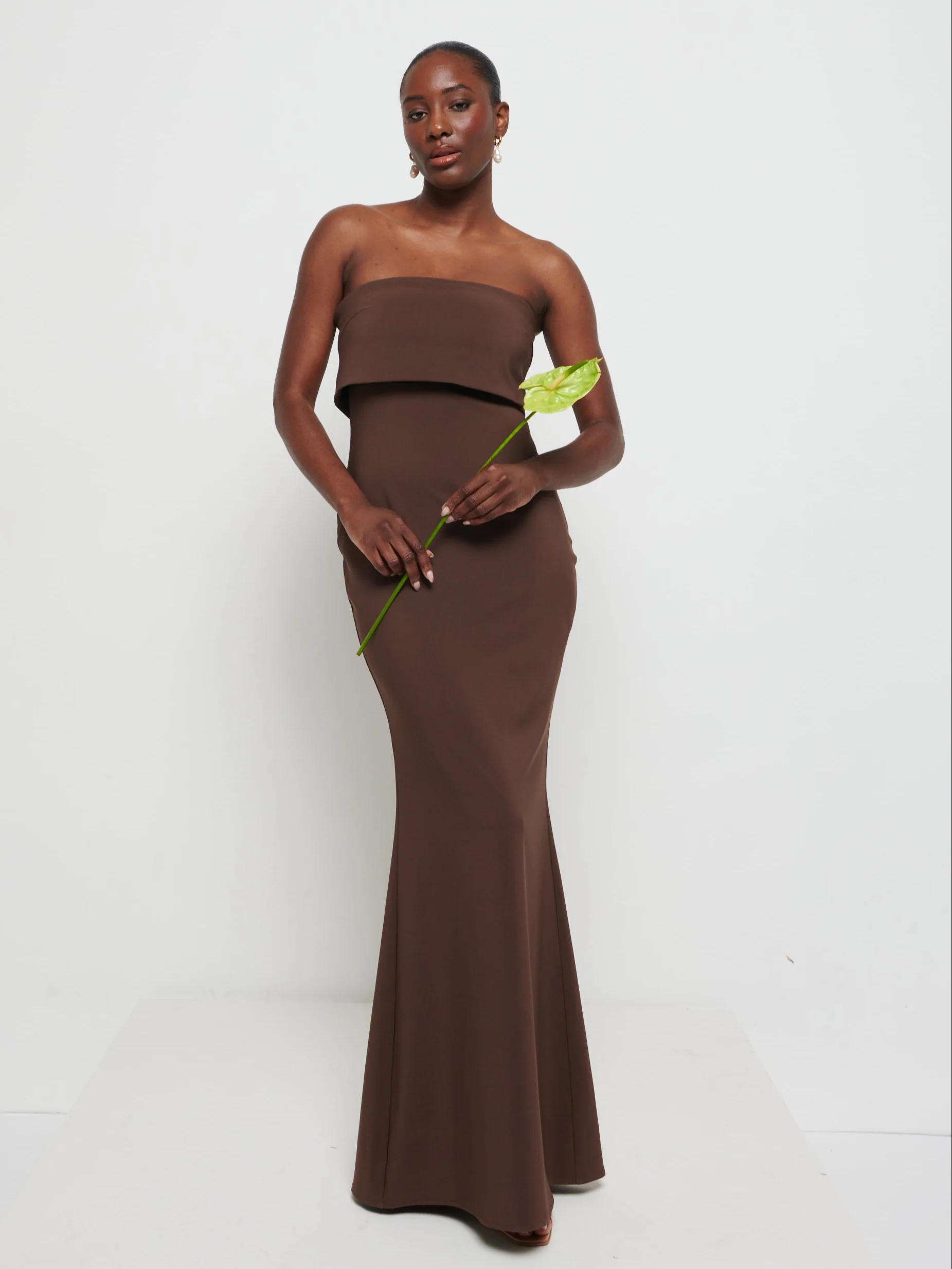 Julia Strapless Crepe Maxi Bridesmaid Dress - Chocolate - Image 5