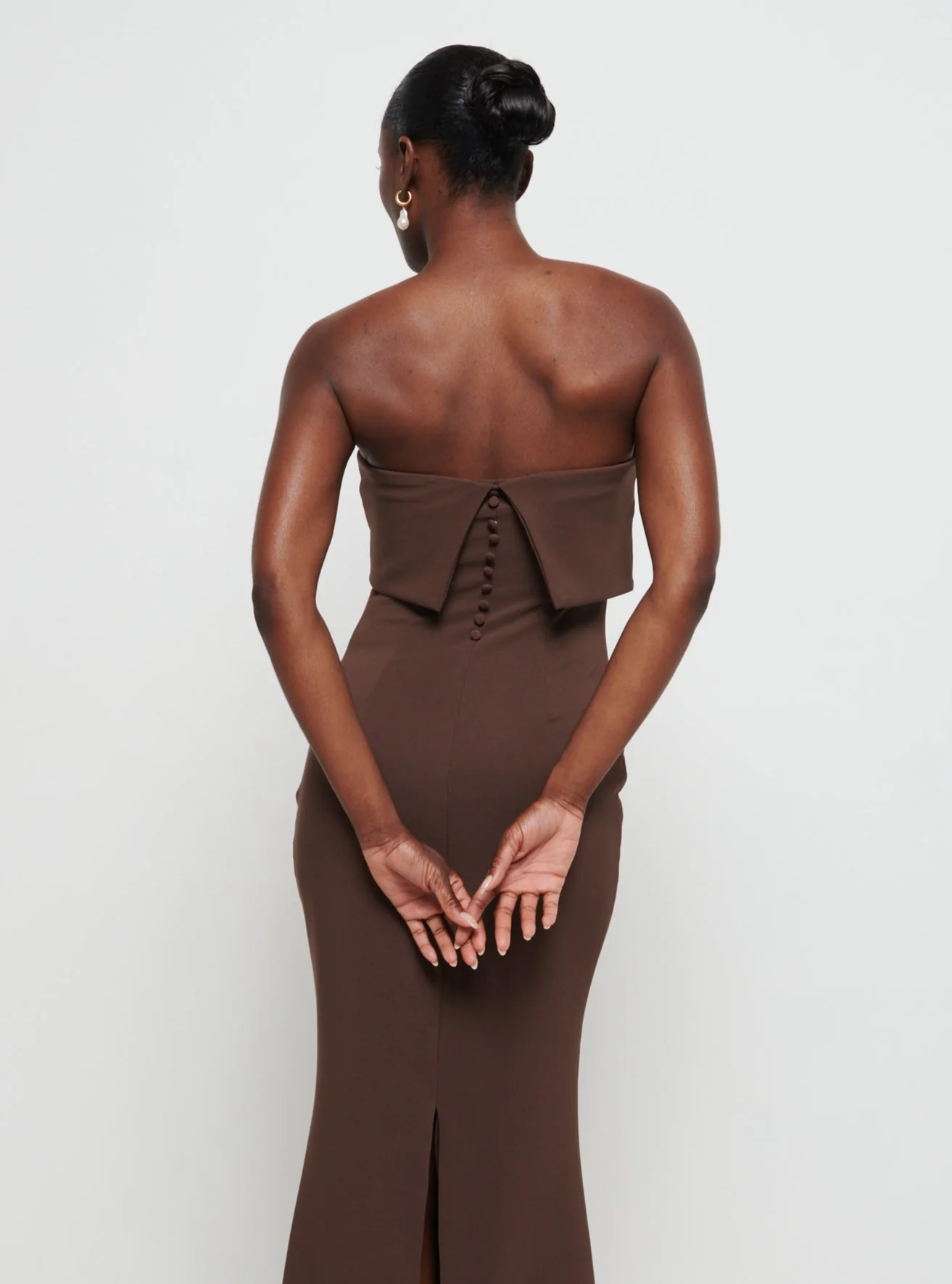 Julia Strapless Crepe Maxi Bridesmaid Dress - Chocolate - Image 6