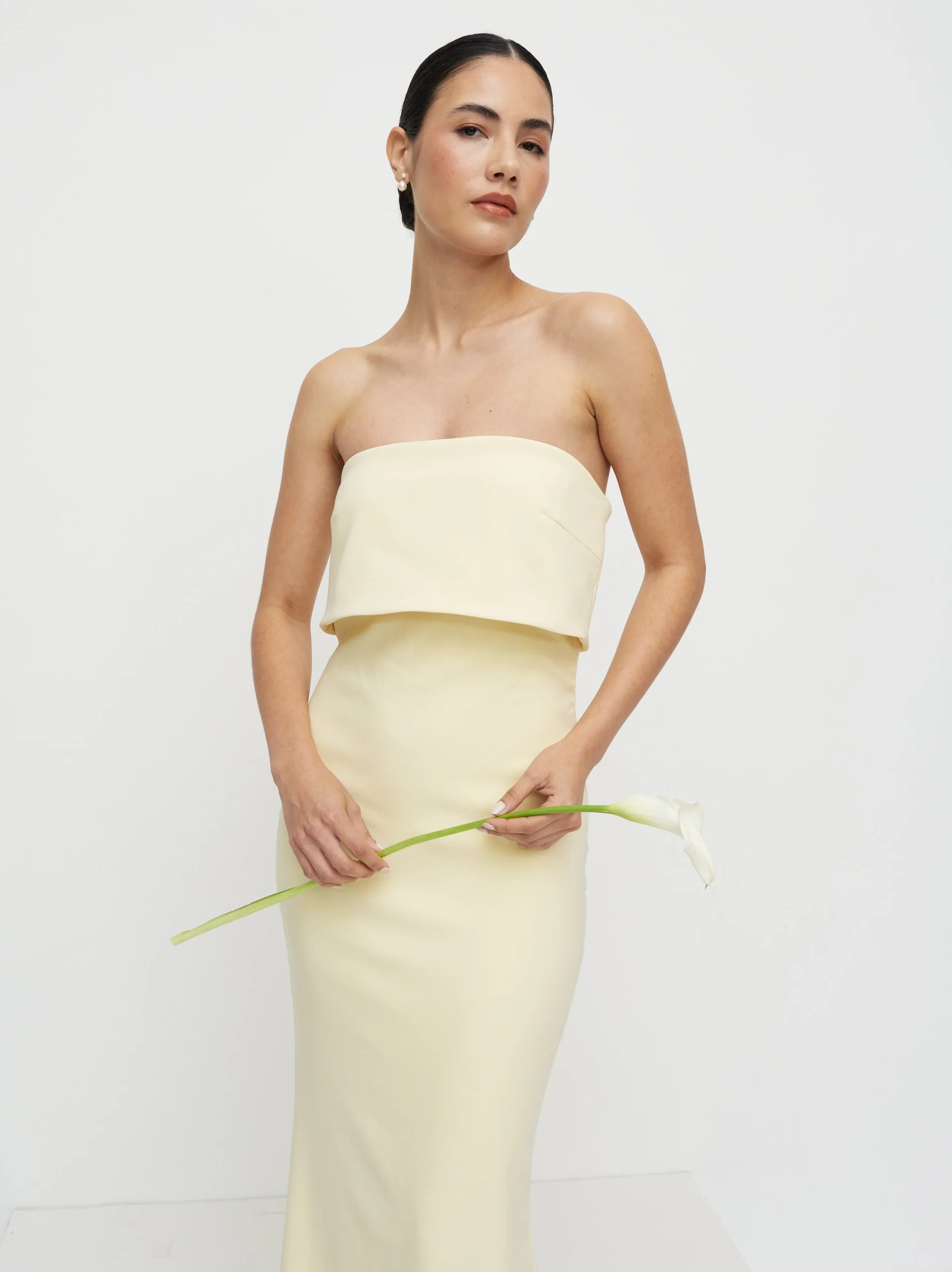 Julia Strapless Crepe Maxi Dress - Lemon - Image 2