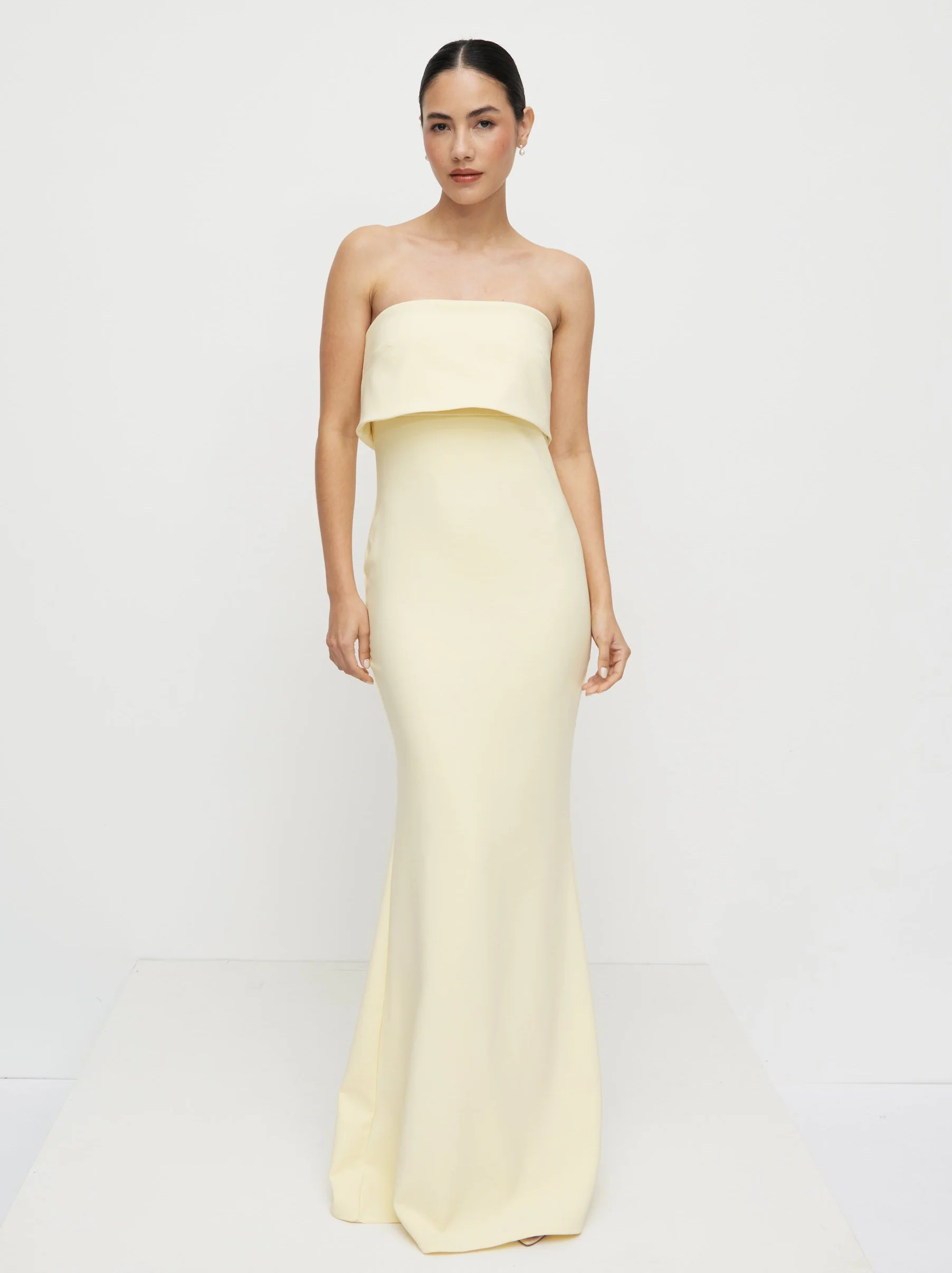Julia Strapless Crepe Maxi Dress - Lemon - Image 3