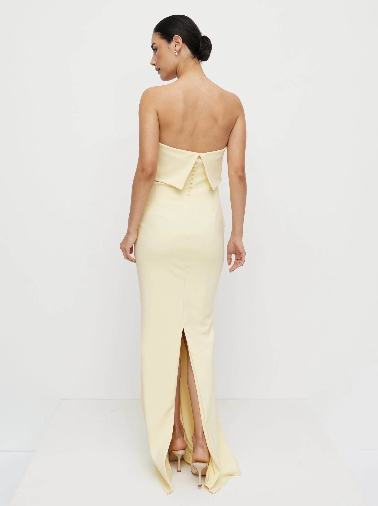 Julia Strapless Crepe Maxi Dress - Lemon - Image 4