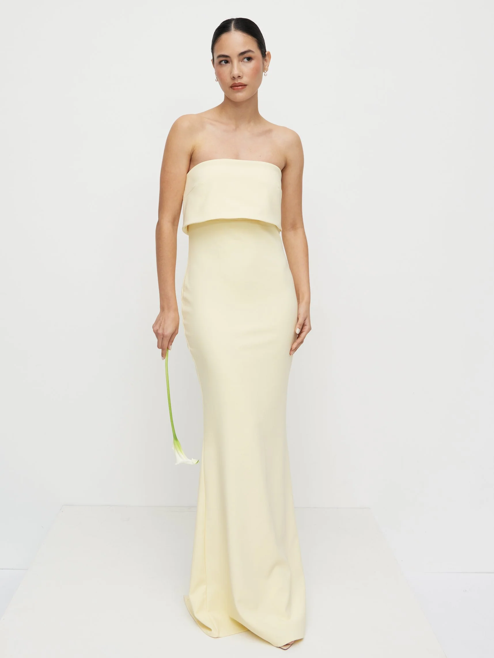 Julia Strapless Crepe Maxi Dress - Lemon - Image 5