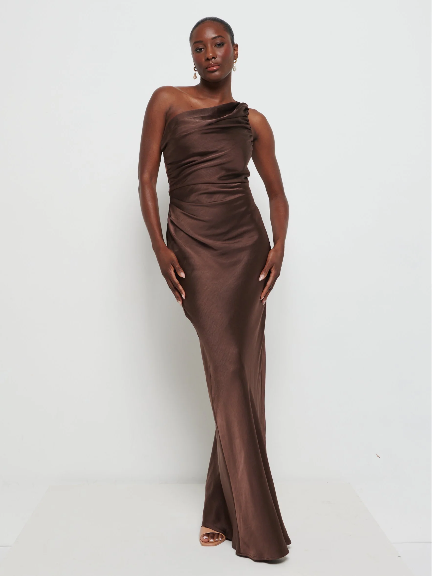 Juliet Ruched Maxi Bridesmaid Dress - Chocolate - Image 3