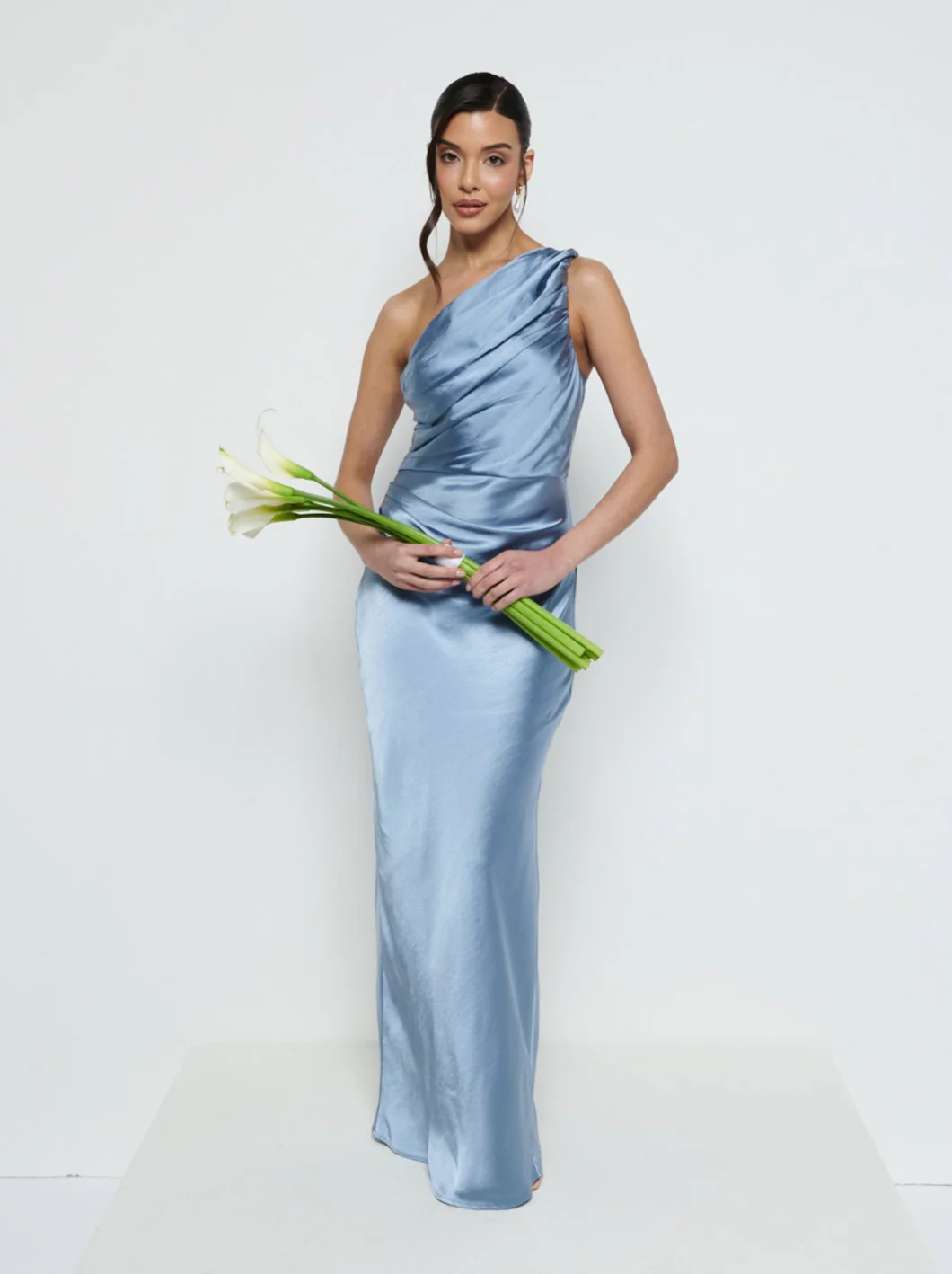 Juliet Ruched Maxi Bridesmaid Dress - Dusty Blue - Image 4
