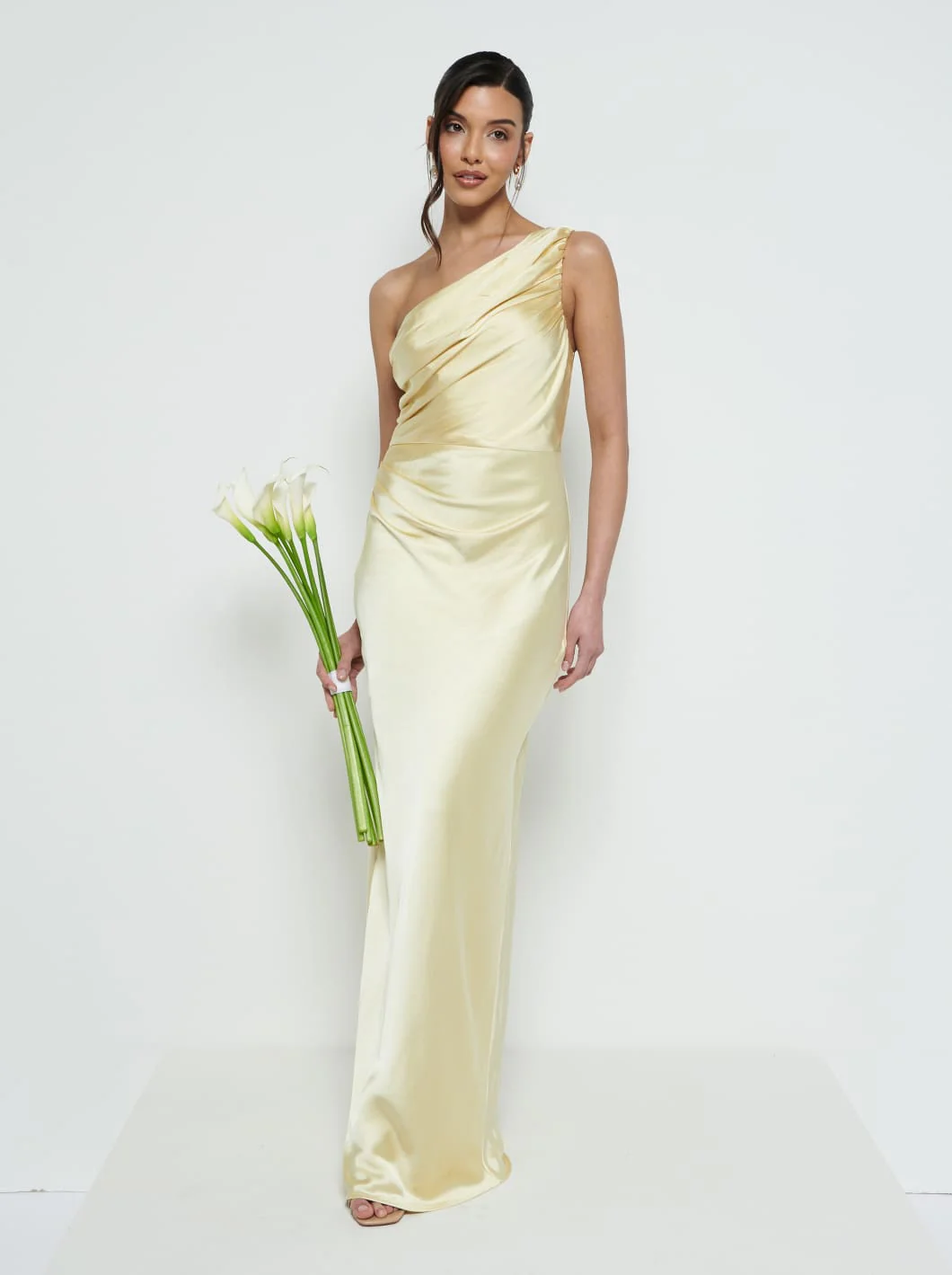 Juliet Ruched Maxi Bridesmaid Dress - Lemon - Image 4