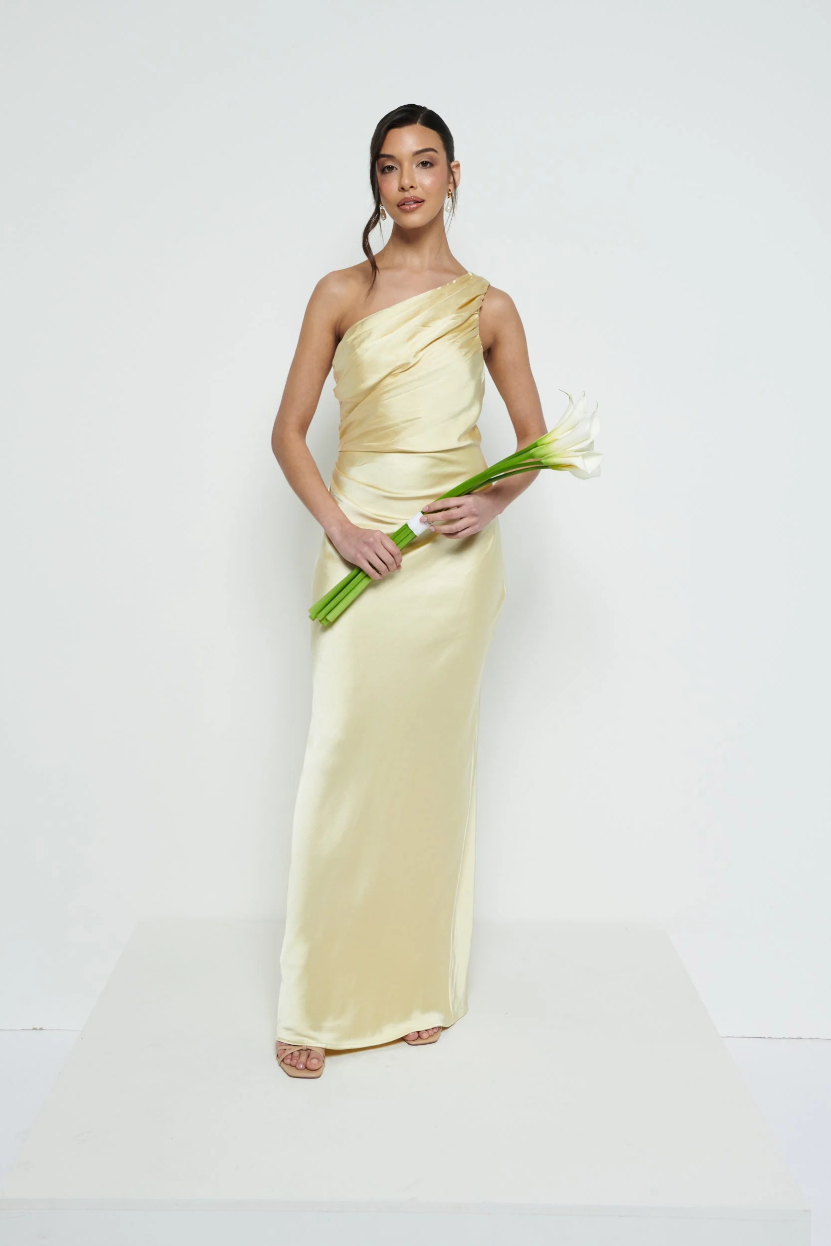 Juliet Ruched Maxi Bridesmaid Dress - Lemon - Image 5