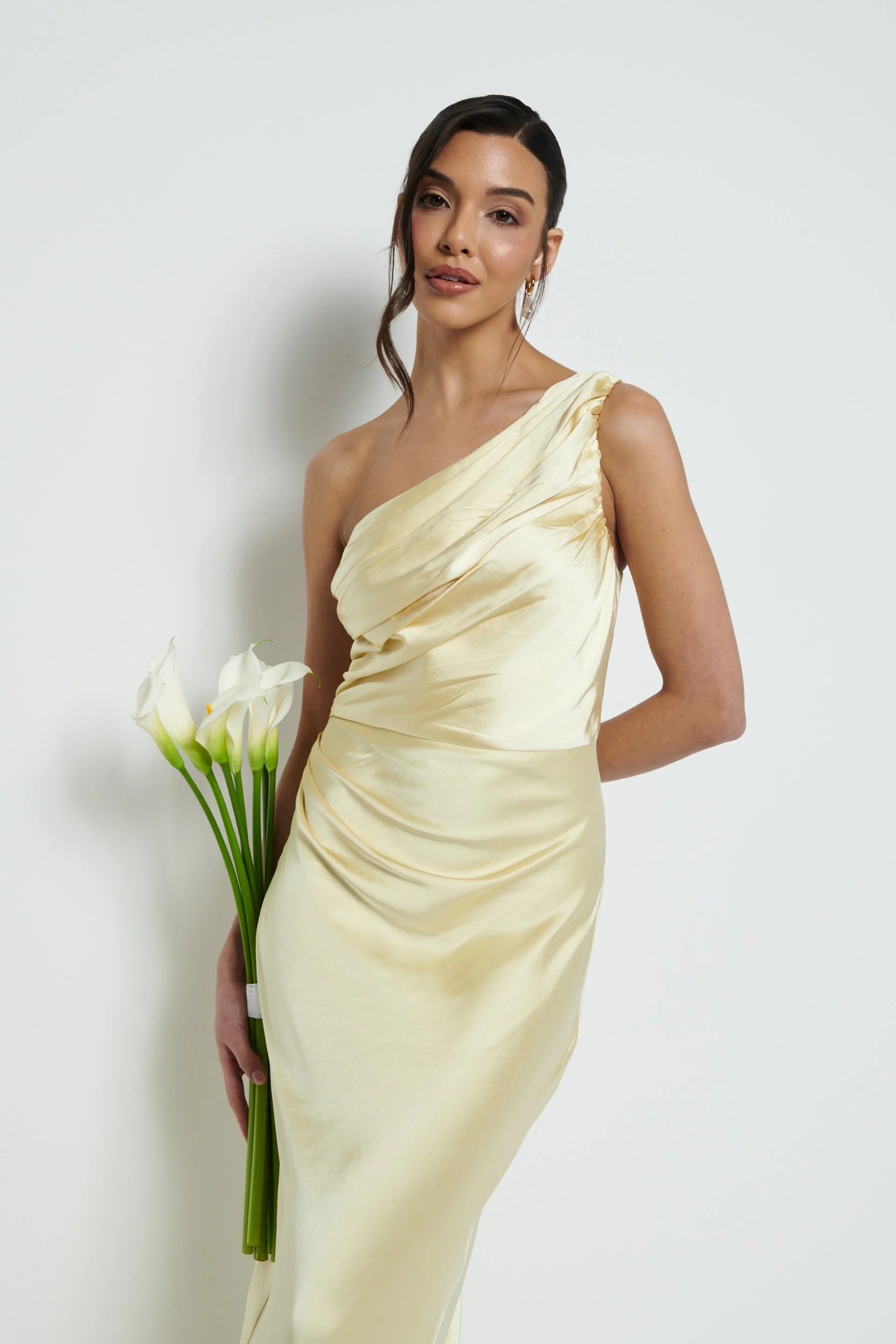 Juliet Ruched Maxi Bridesmaid Dress - Lemon - Image 6