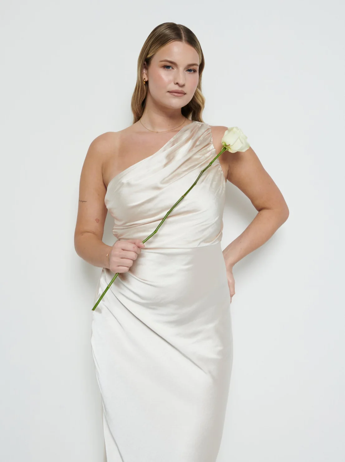 Juliet Ruched Maxi Bridesmaid Dress - Matte Champagne - Image 2