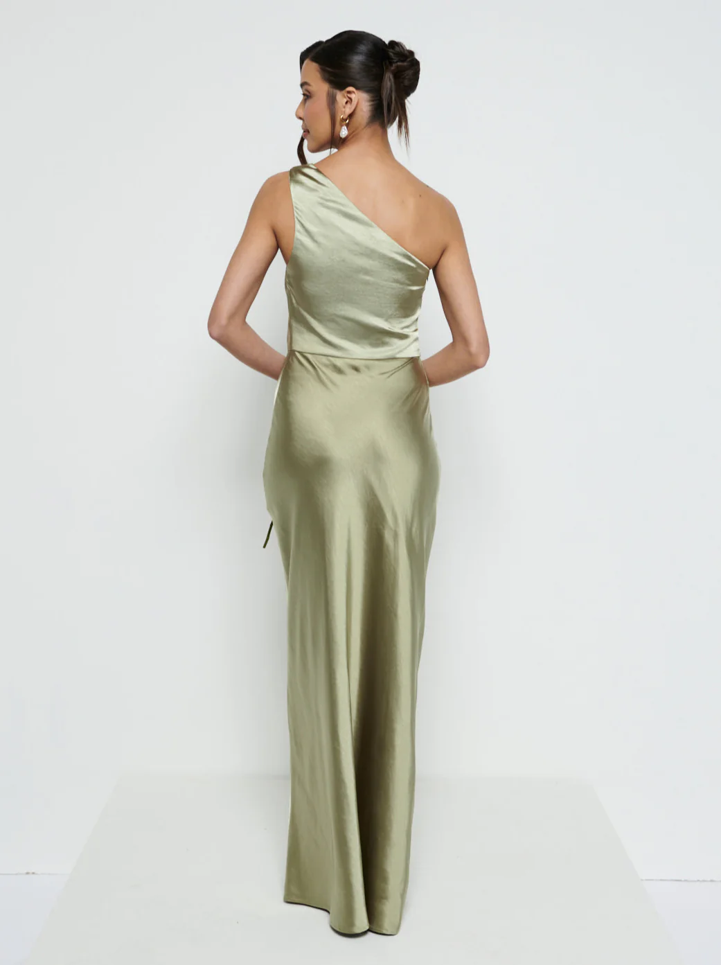Juliet Ruched Maxi Bridesmaid Dress - Matte Olive - Image 4