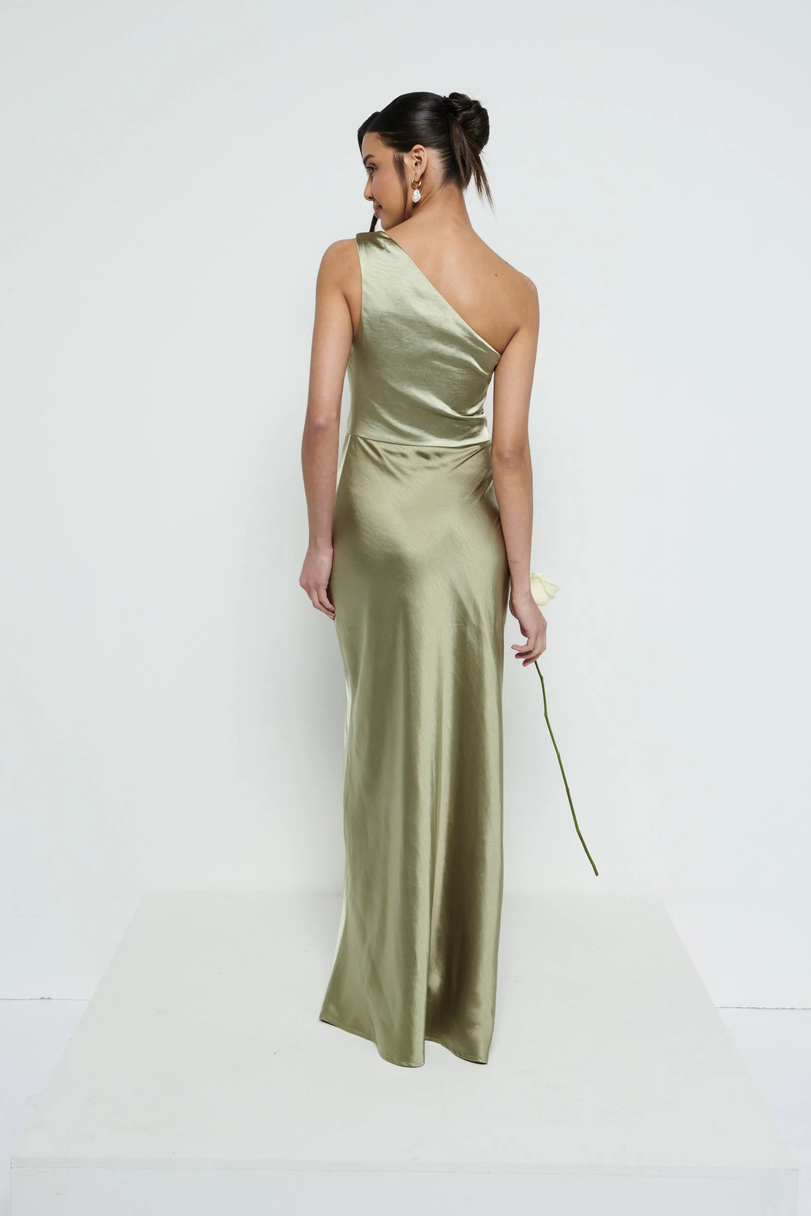 Juliet Ruched Maxi Bridesmaid Dress - Matte Olive - Image 8