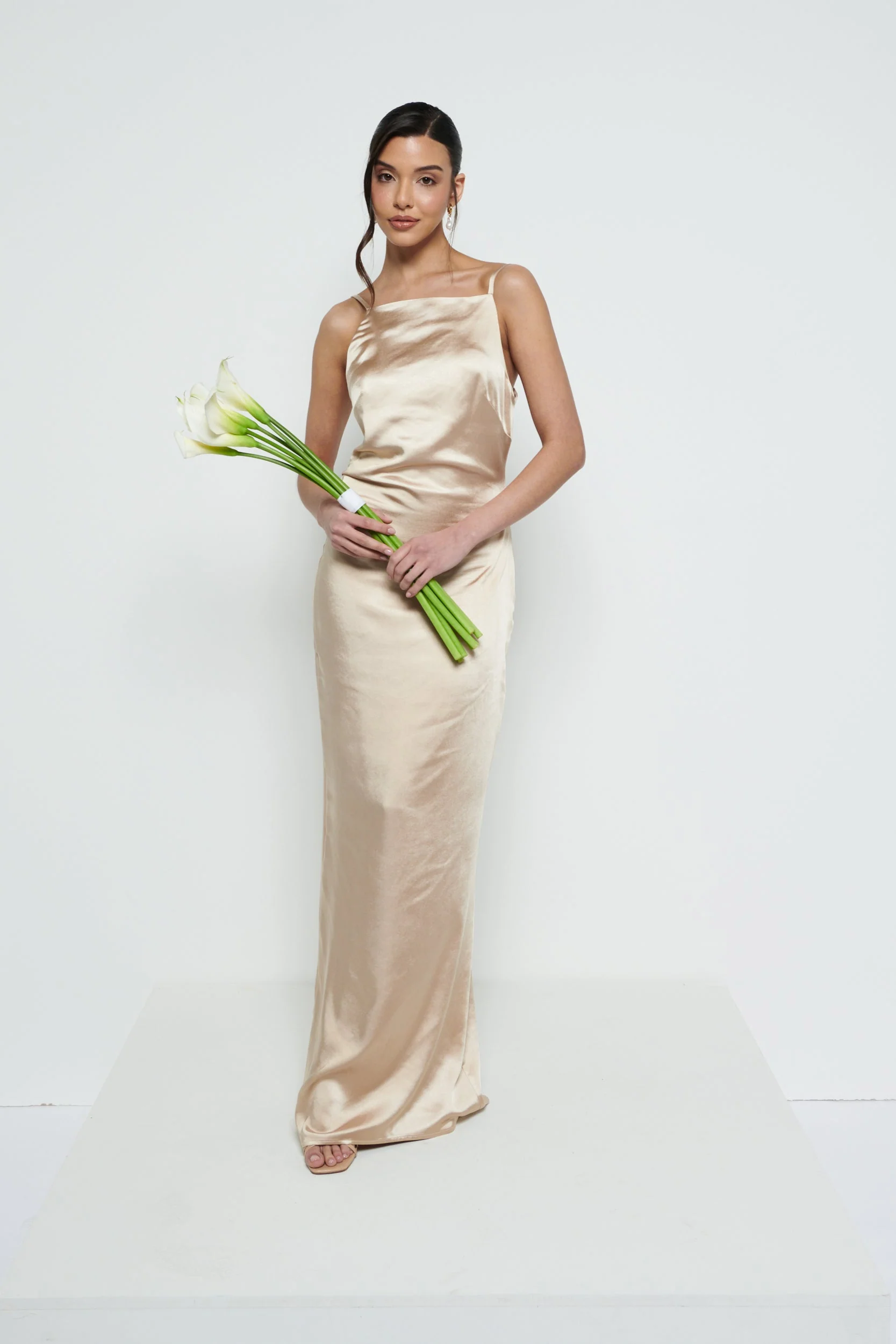 June Satin Maxi Bridesmaid Dress - Bronze - Image 4