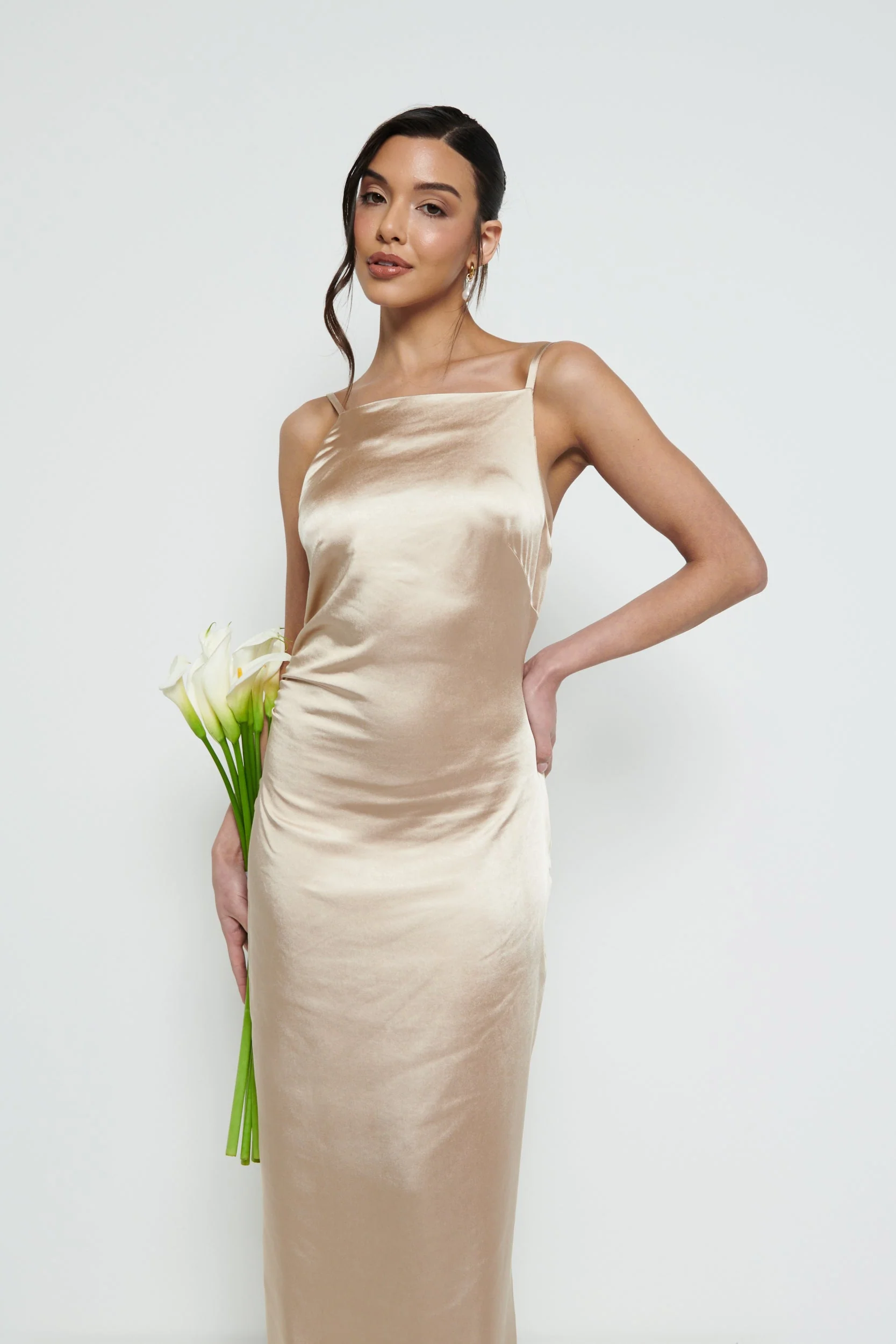 June Satin Maxi Bridesmaid Dress - Bronze - Image 5