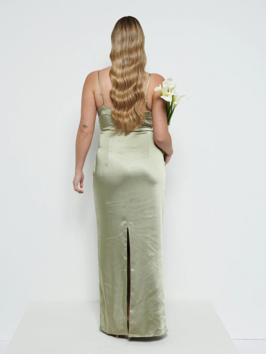 June Satin Maxi Bridesmaid Dress - Olive - Image 3