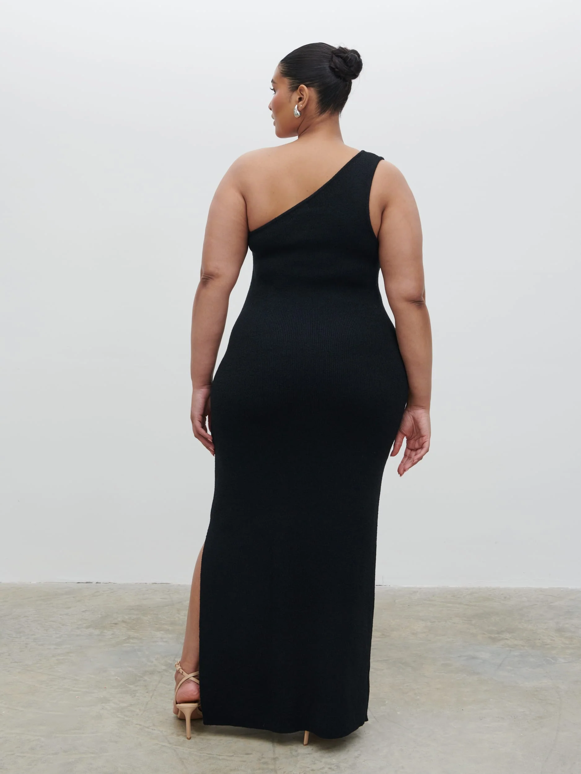 Juno One Shoulder Knit Maxi Dress Curve - Black - Image 2