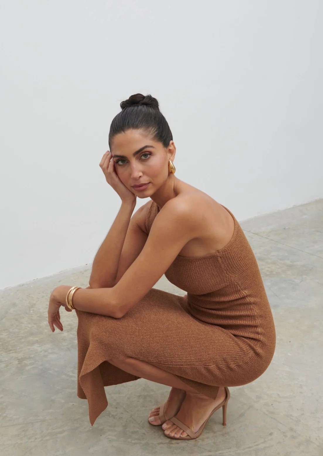 Juno One Shoulder Knit Midaxi Dress - Almond - Image 3