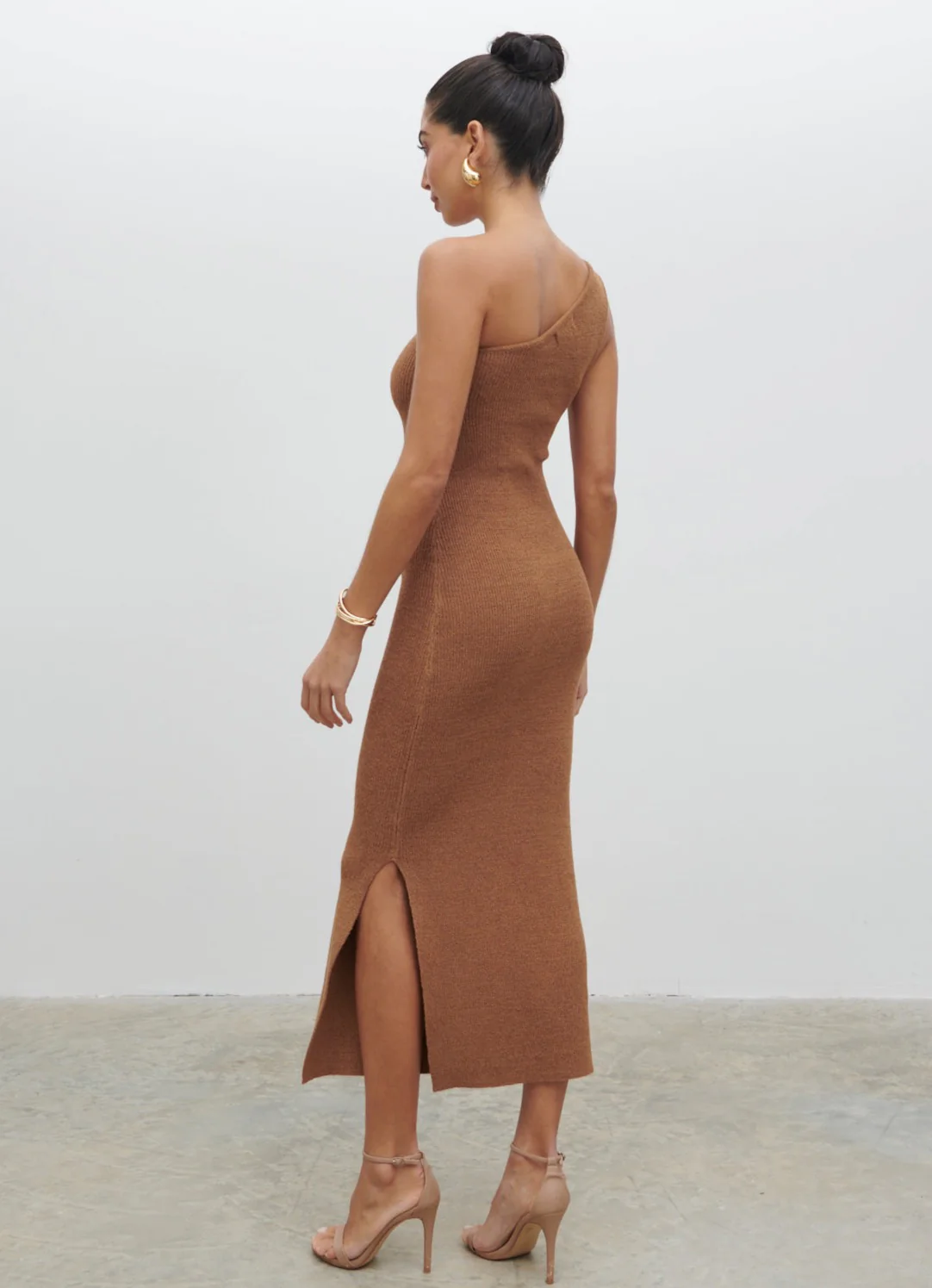 Juno One Shoulder Knit Midaxi Dress - Almond - Image 4