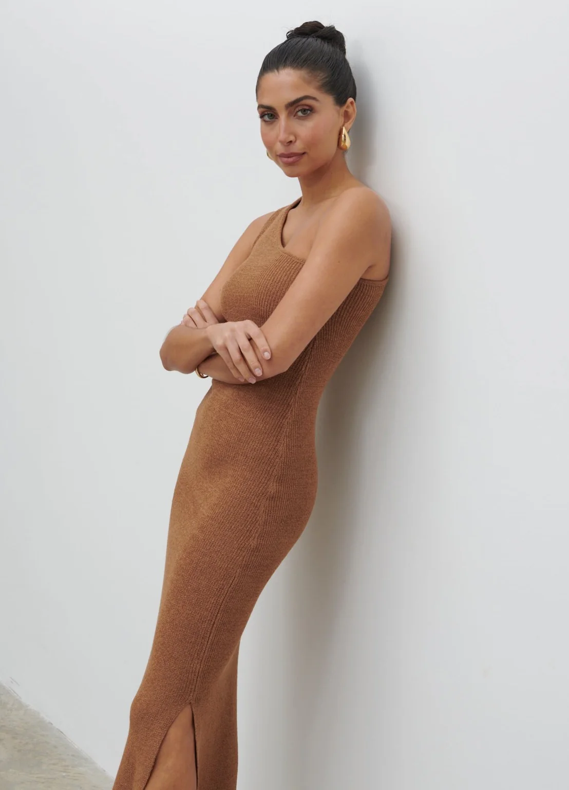 Juno One Shoulder Knit Midaxi Dress - Almond - Image 5