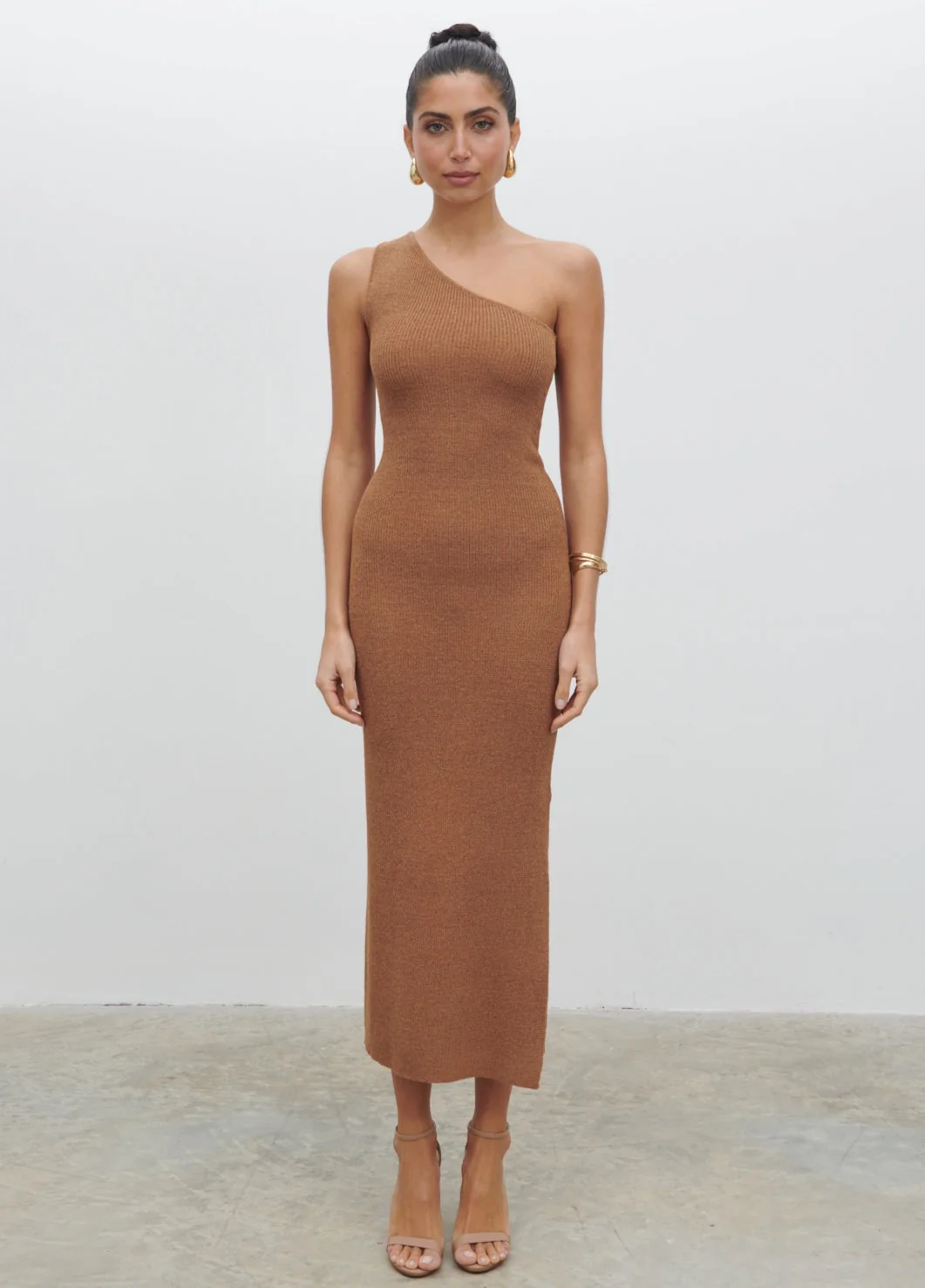 Juno One Shoulder Knit Midaxi Dress - Almond - Image 6