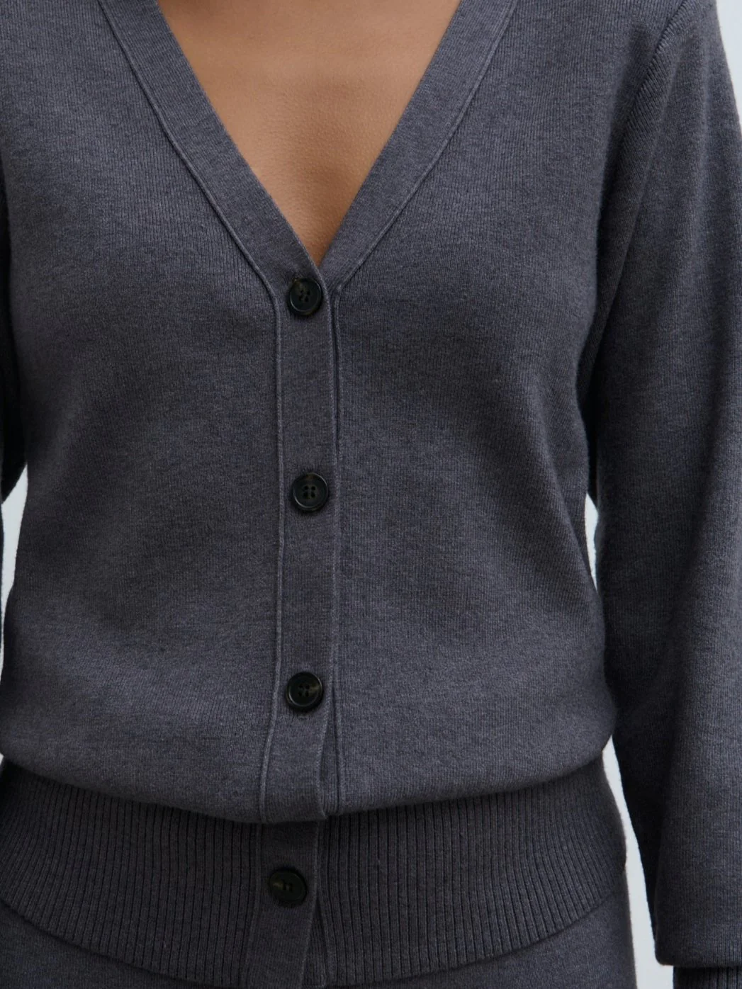 Justine Rib Knit Cardigan - Grey Marl - Image 2