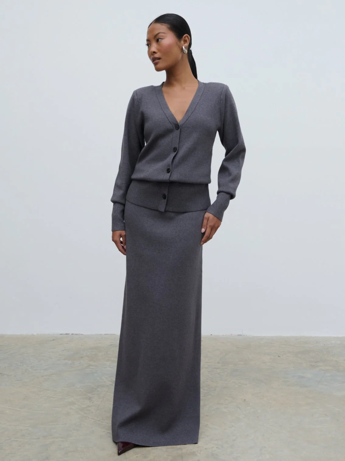 Justine Rib Knit Cardigan - Grey Marl - Image 3