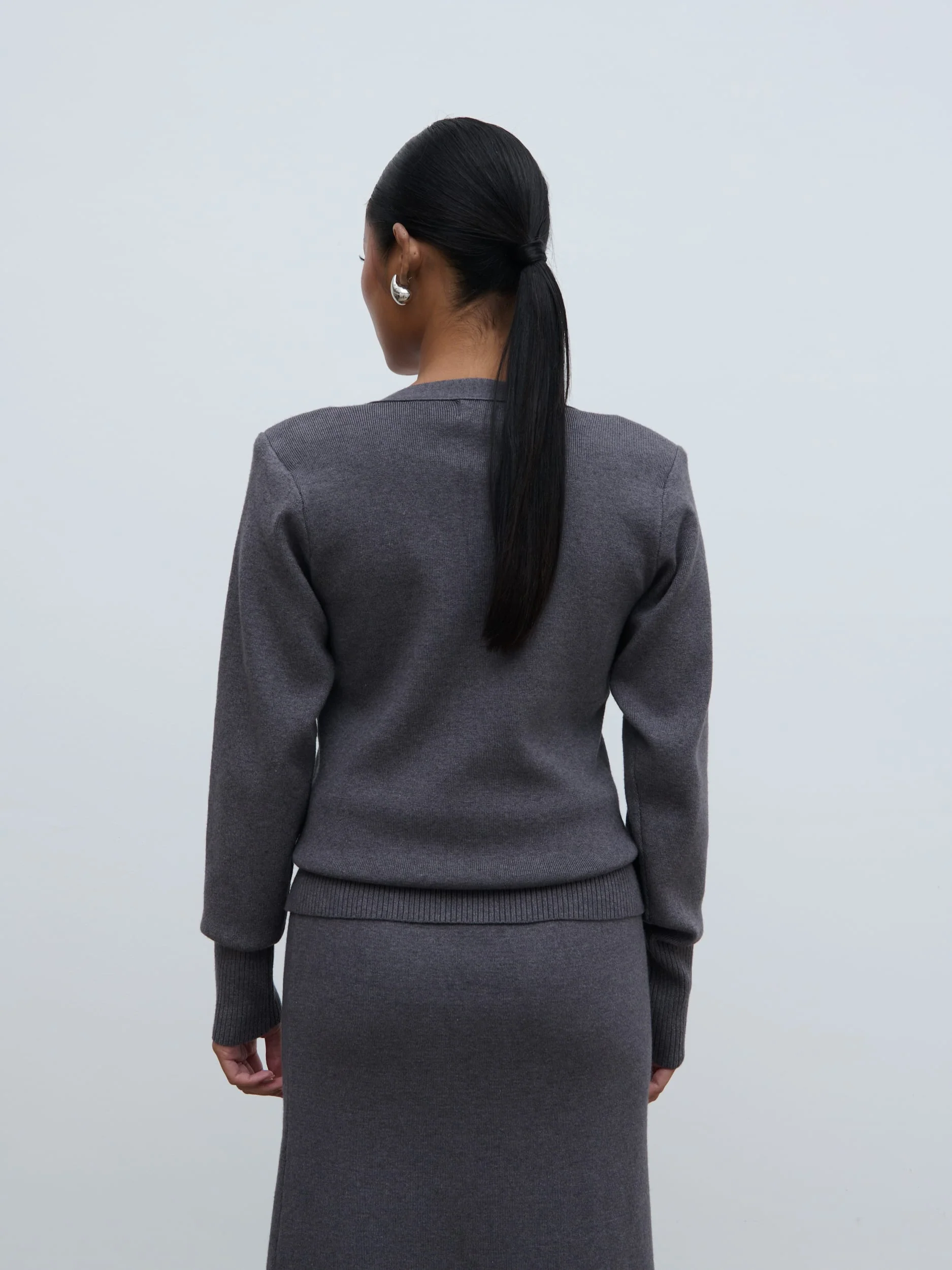 Justine Rib Knit Cardigan - Grey Marl - Image 4