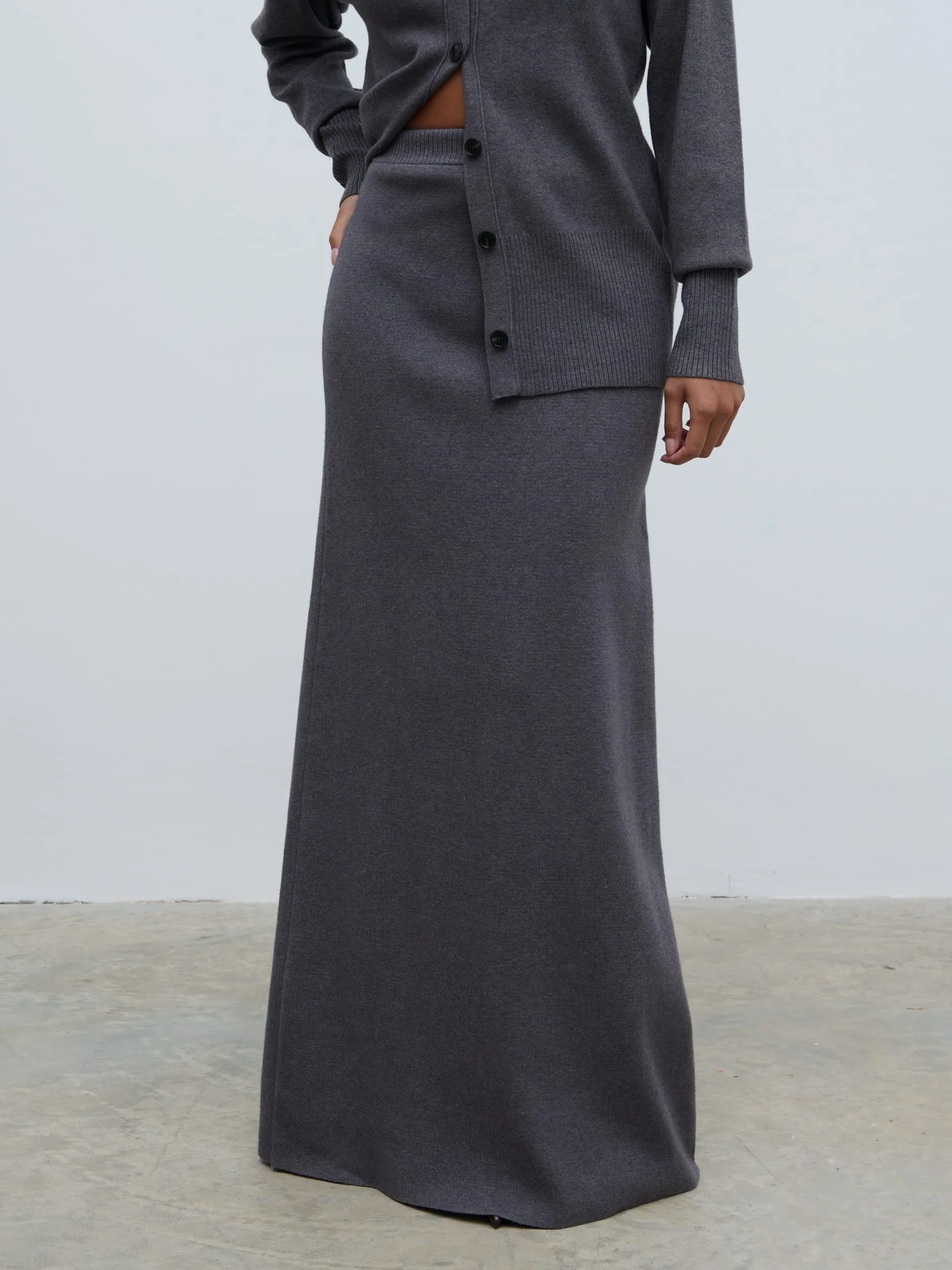 Justine Rib Knit Maxi Skirt - Grey Marl - Image 3