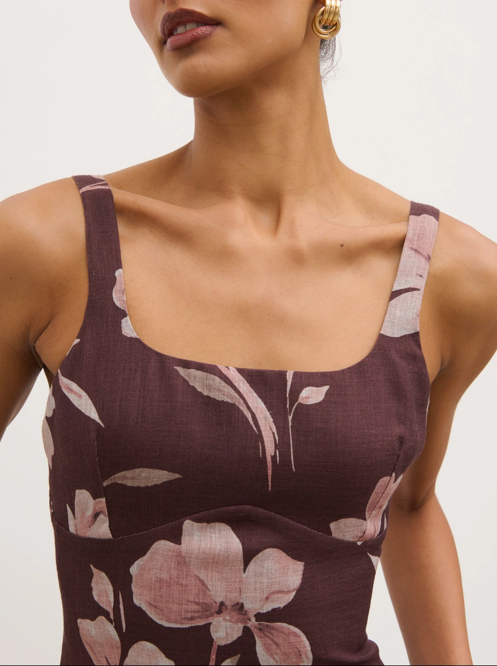 Kaia Scoop Neck Printed Frill Maxi Dress - Brown Botanical Lily Floral - Image 4