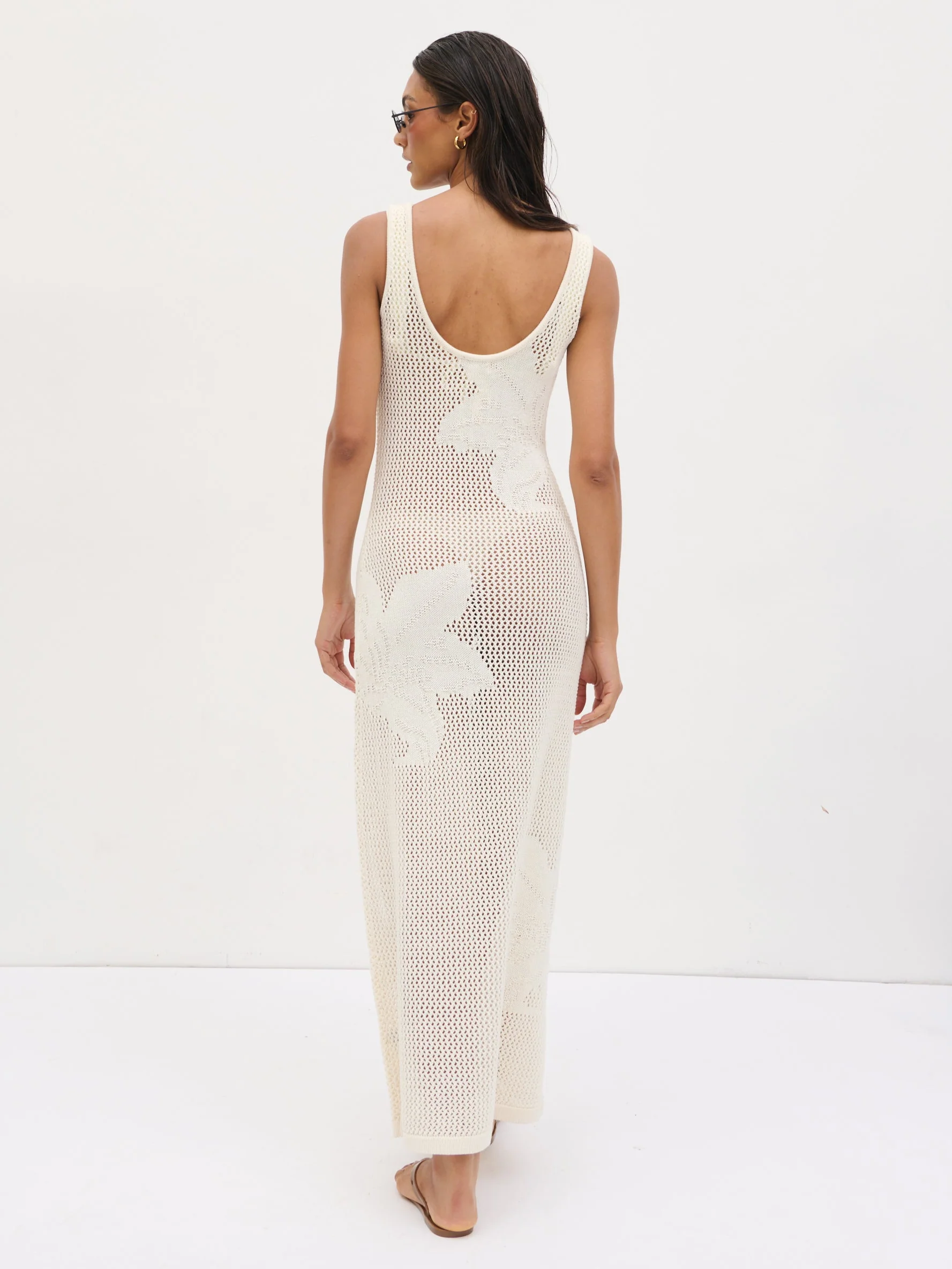 Kailani Floral Openwork Knit Dress - Cream - Image 10