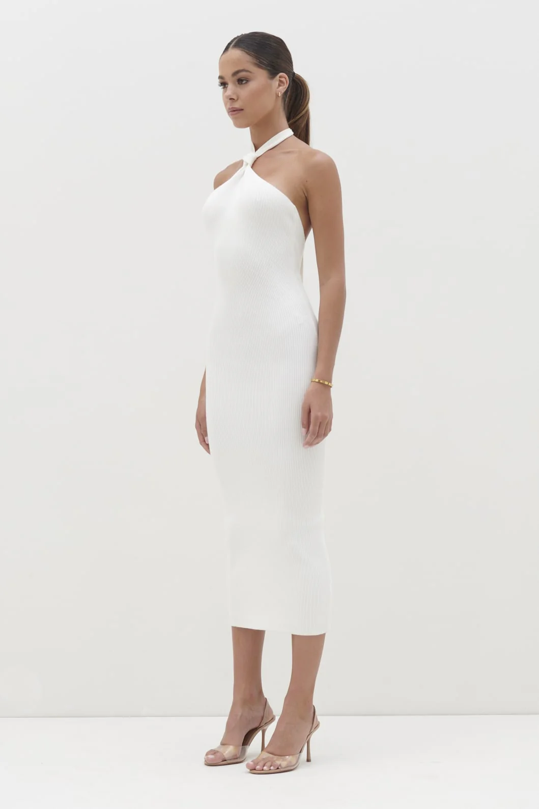 Kate Knot Midaxi Knit Dress - Cream - Image 5