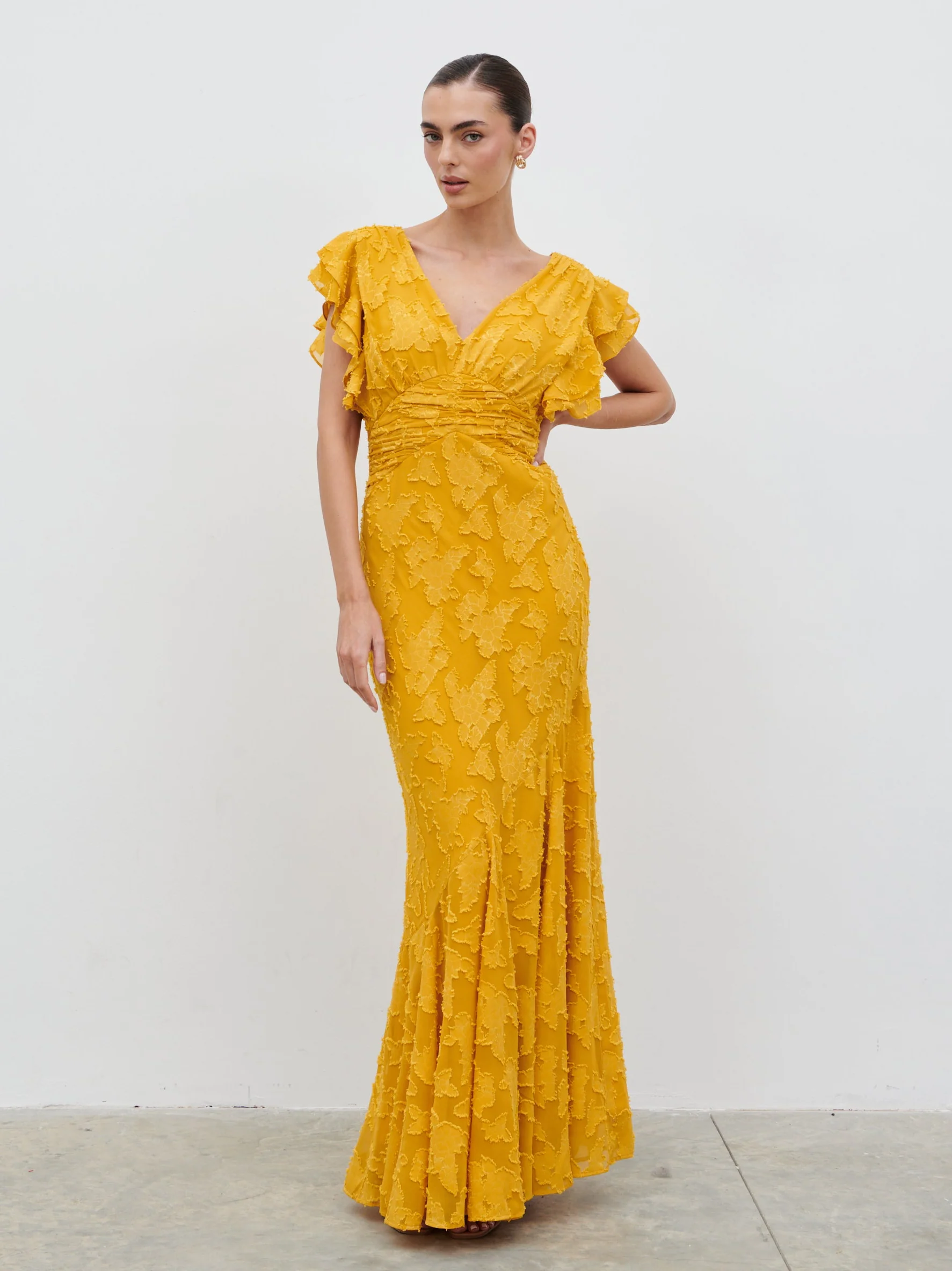 Katelynn Frill Jacquard Maxi Dress - Yellow Ochre - Image 3