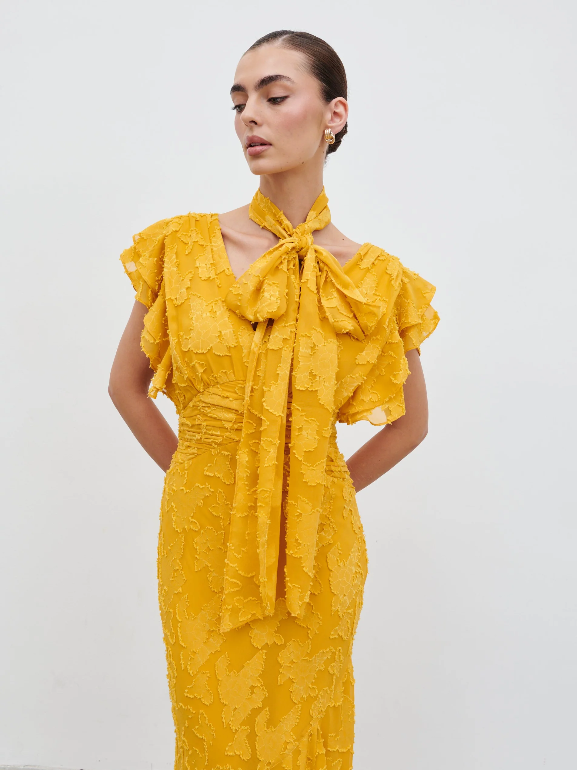Katelynn Frill Jacquard Maxi Dress - Yellow Ochre - Image 5