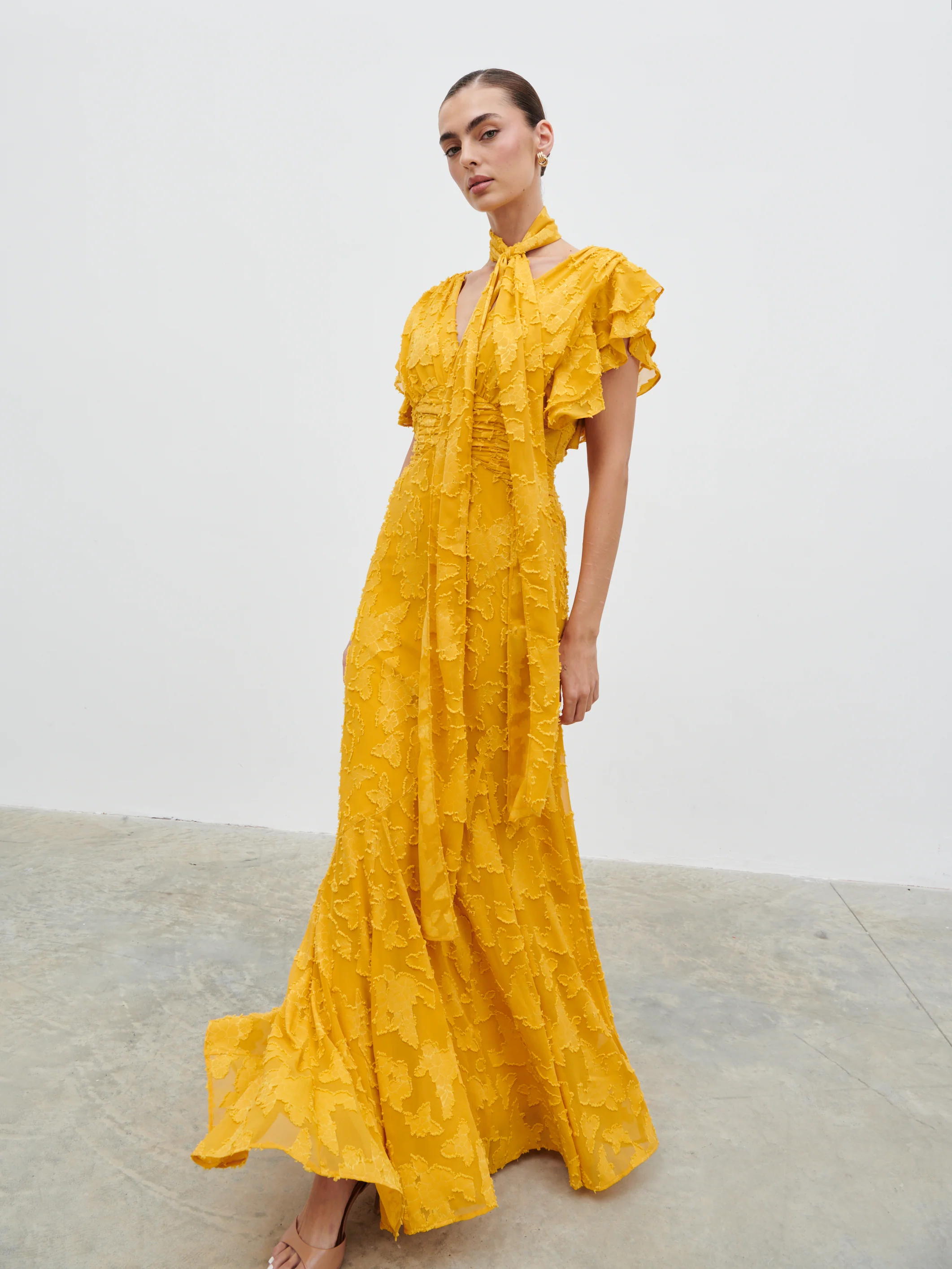 Katelynn Frill Jacquard Maxi Dress - Yellow Ochre - Image 8