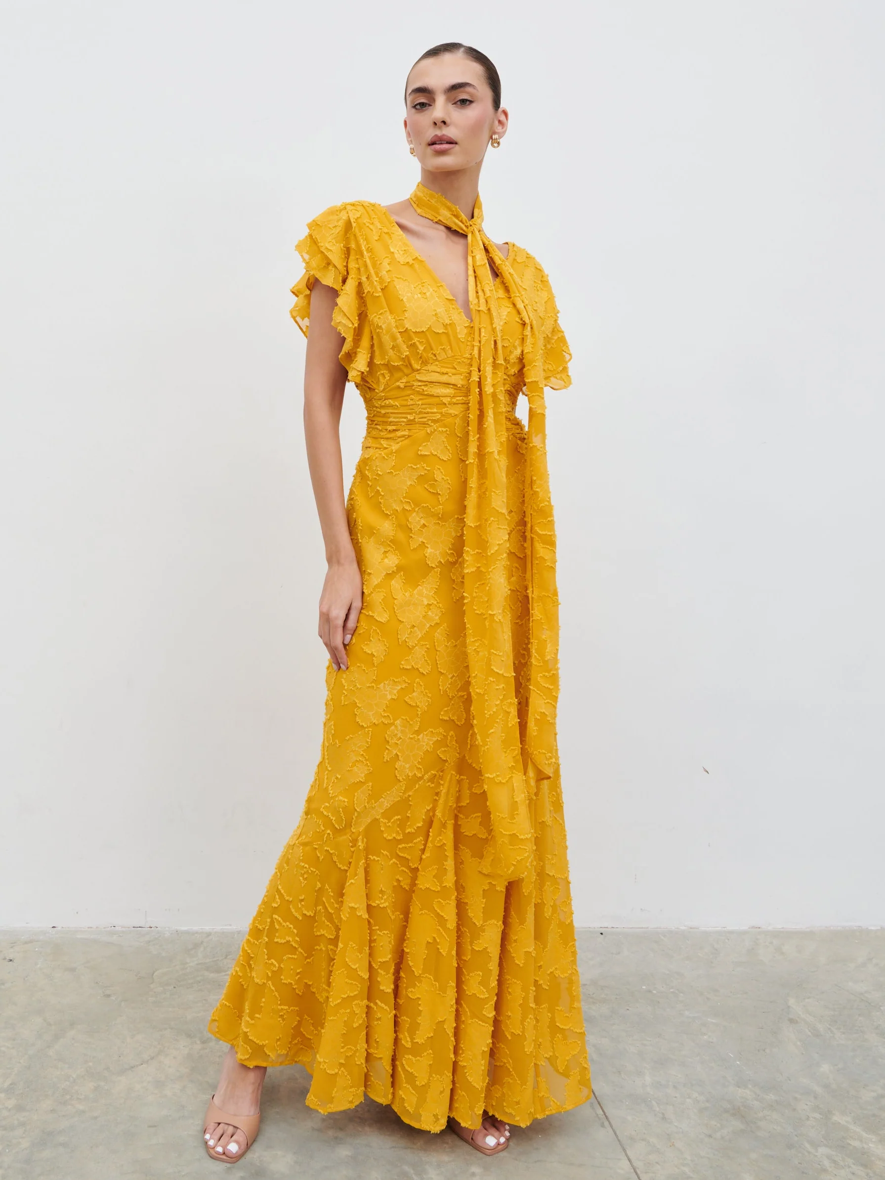 Katelynn Frill Jacquard Maxi Dress - Yellow Ochre - Image 9