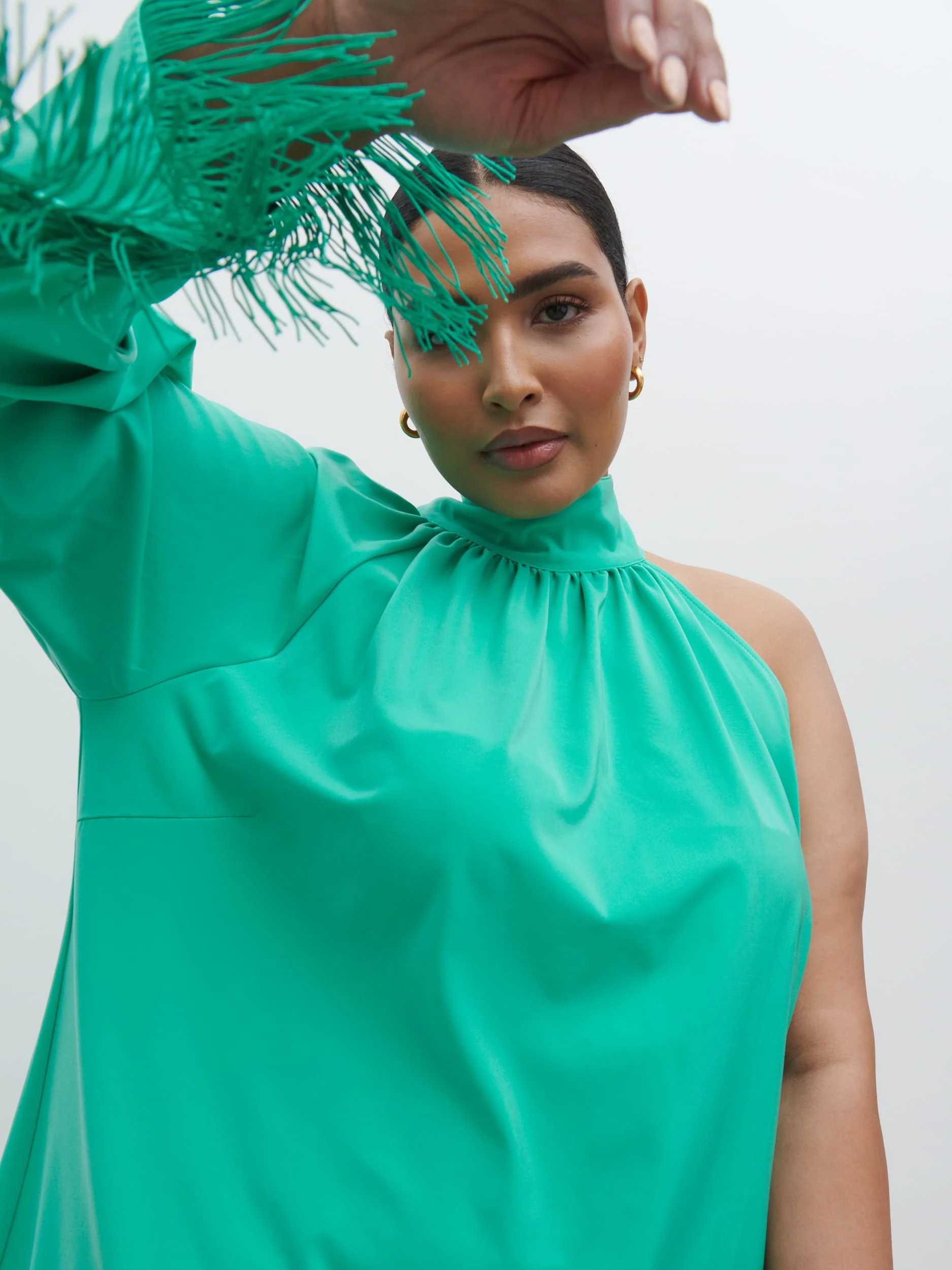 Keeley One Shoulder Mini Dress Curve - Jade Green - Image 2