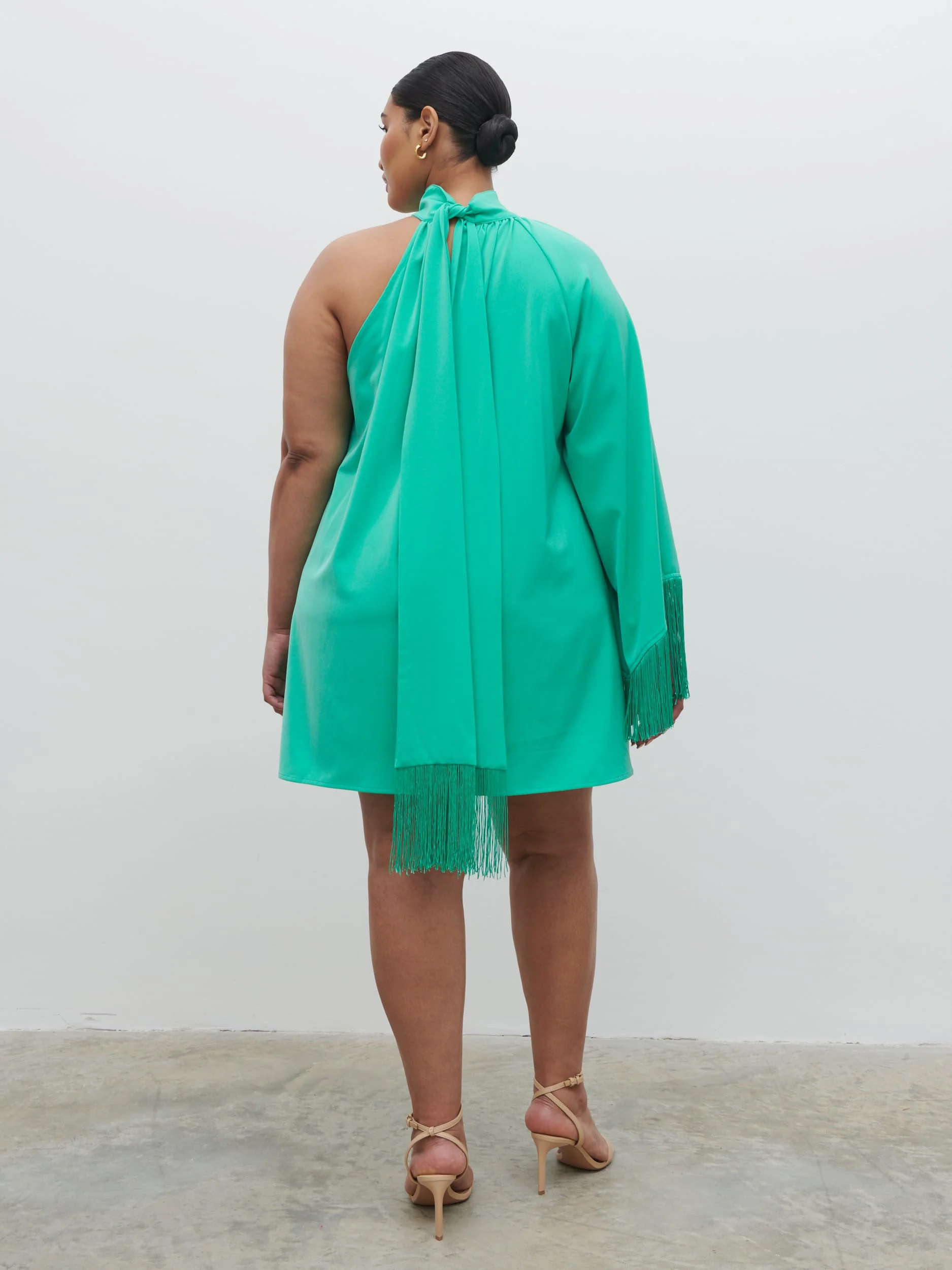Keeley One Shoulder Mini Dress Curve - Jade Green - Image 3
