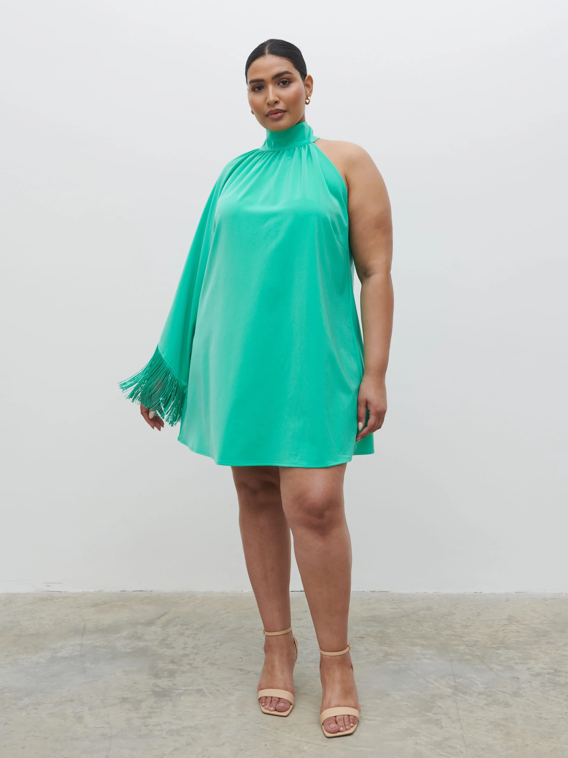 Keeley One Shoulder Mini Dress Curve - Jade Green - Image 5