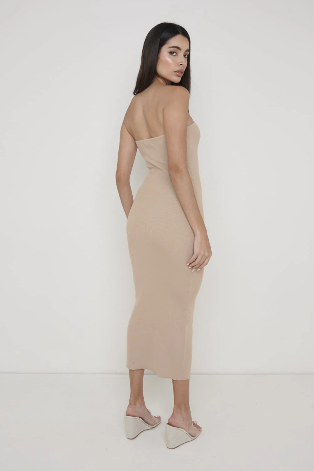 Keira Bandeau Midaxi Knit Dress - Beige - Image 3