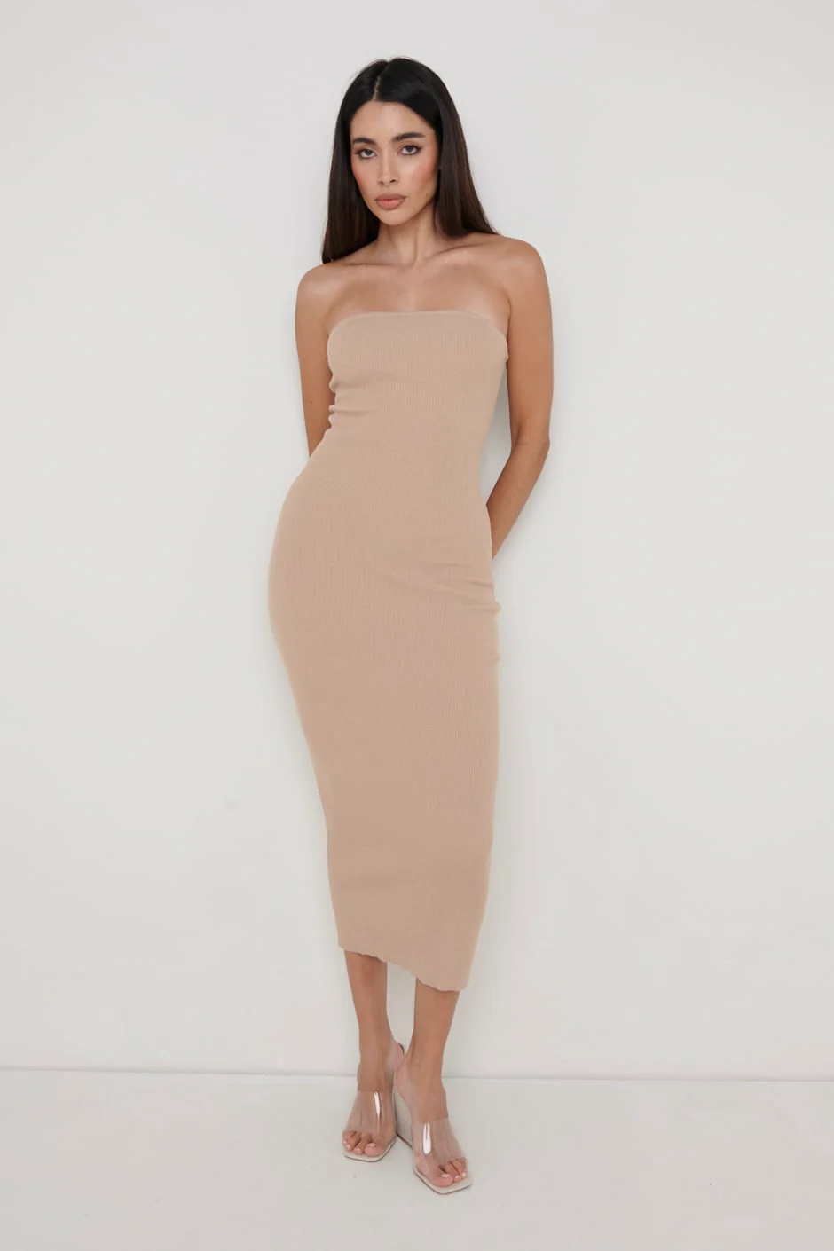 Keira Bandeau Midaxi Knit Dress - Beige - Image 4