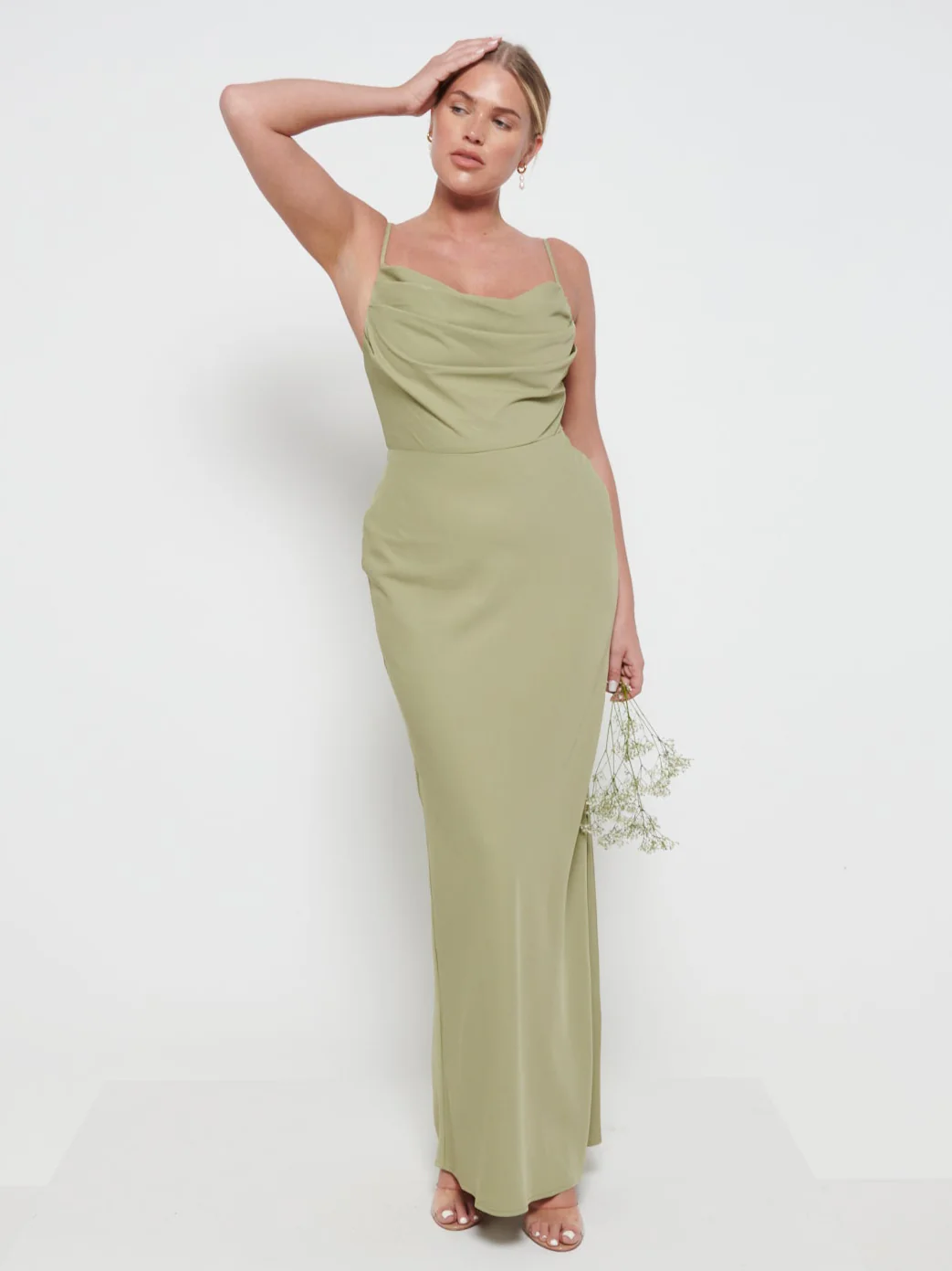 Keisha Cowl Neck Maxi Bridesmaid Dress - Olive - Image 4