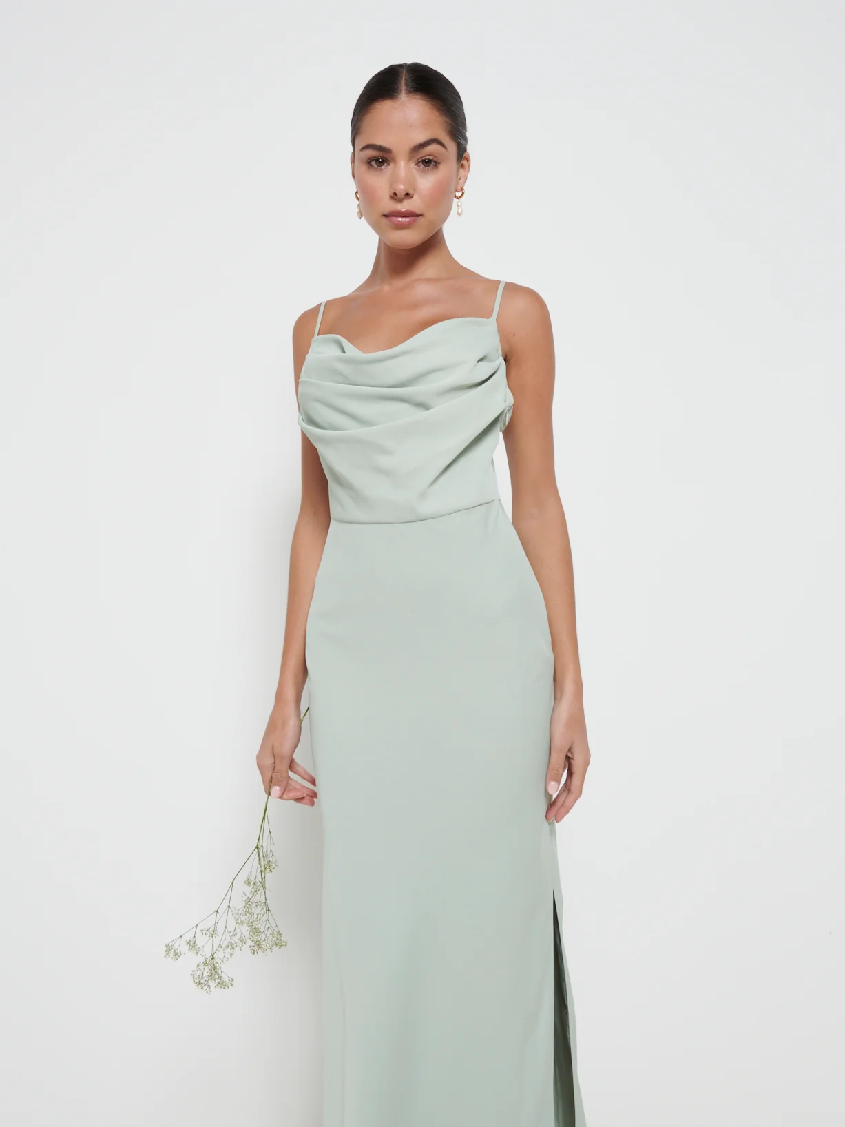 Keisha Cowl Neck Maxi Bridesmaid Dress - Sage - Image 2